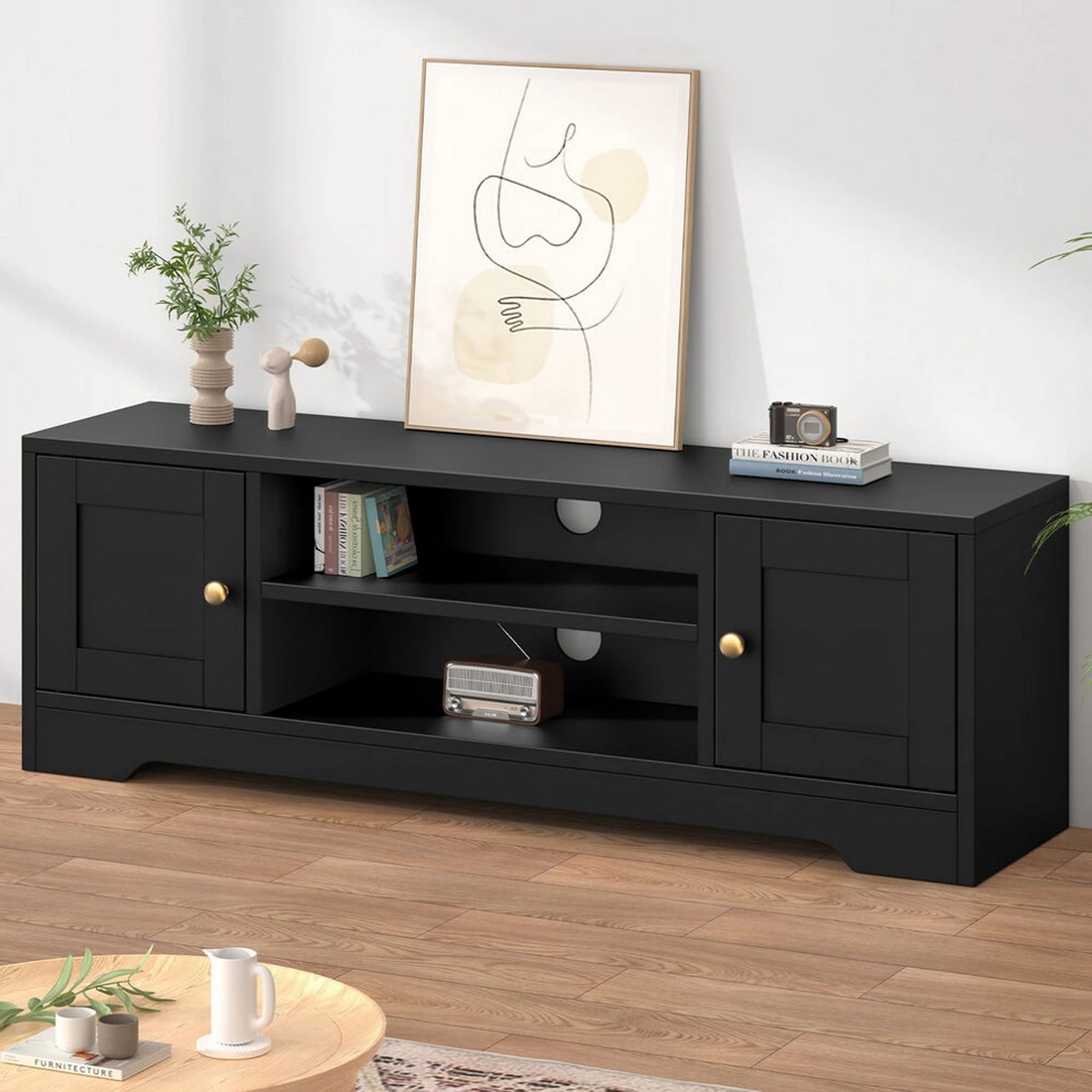 10 Alfordson TV Cabinet Entertainment Unit Stand Hamptons 120cm Storage - Black, 10 of 10