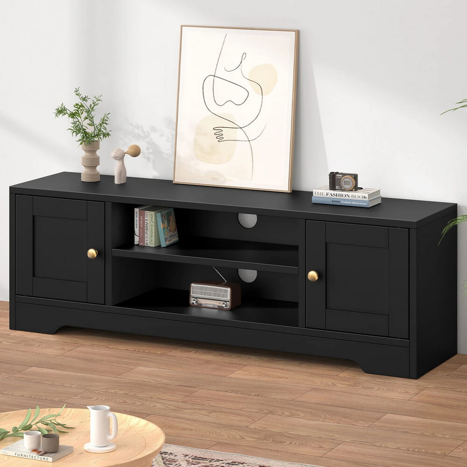 9 Alfordson TV Cabinet Entertainment Unit Stand Hamptons 120cm Storage - Black, 9 of 9