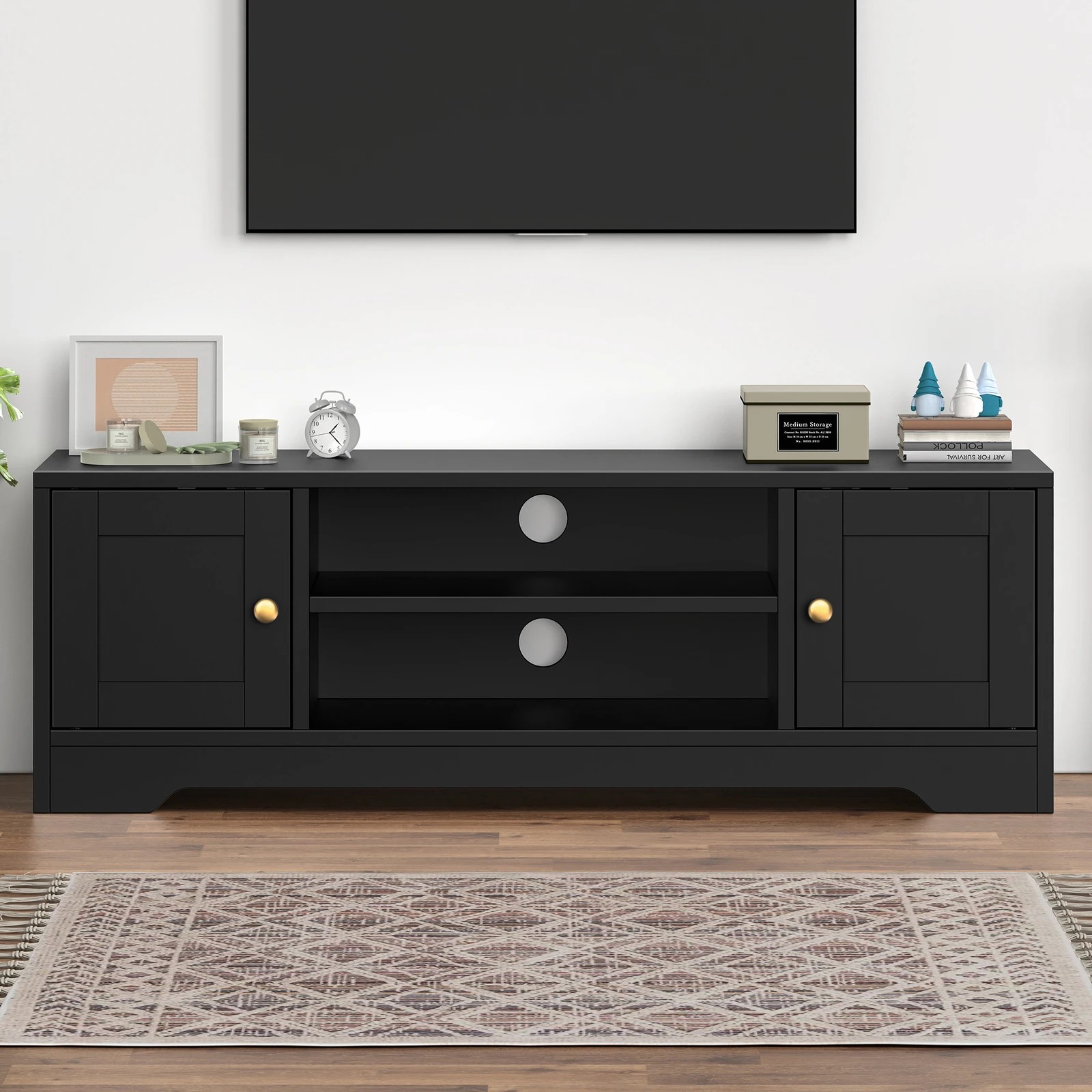 2 Alfordson TV Cabinet Entertainment Unit Stand Hamptons 120cm Storage - Black, 2 of 10