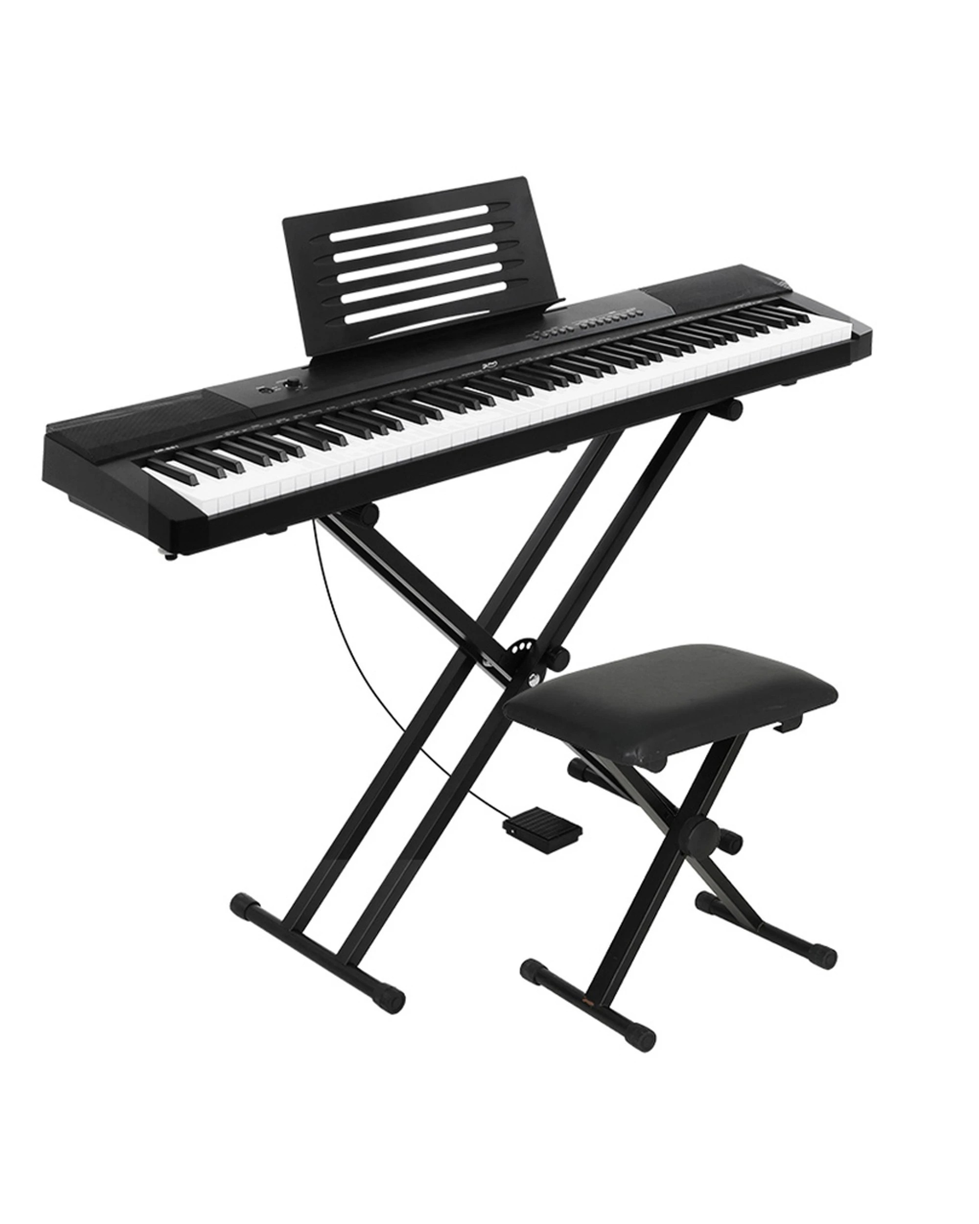 1 Alpha 88 Keys Electronic Piano Keyboard Digital Electric w/ Stand Stool Pedal - Black, 1 of 5