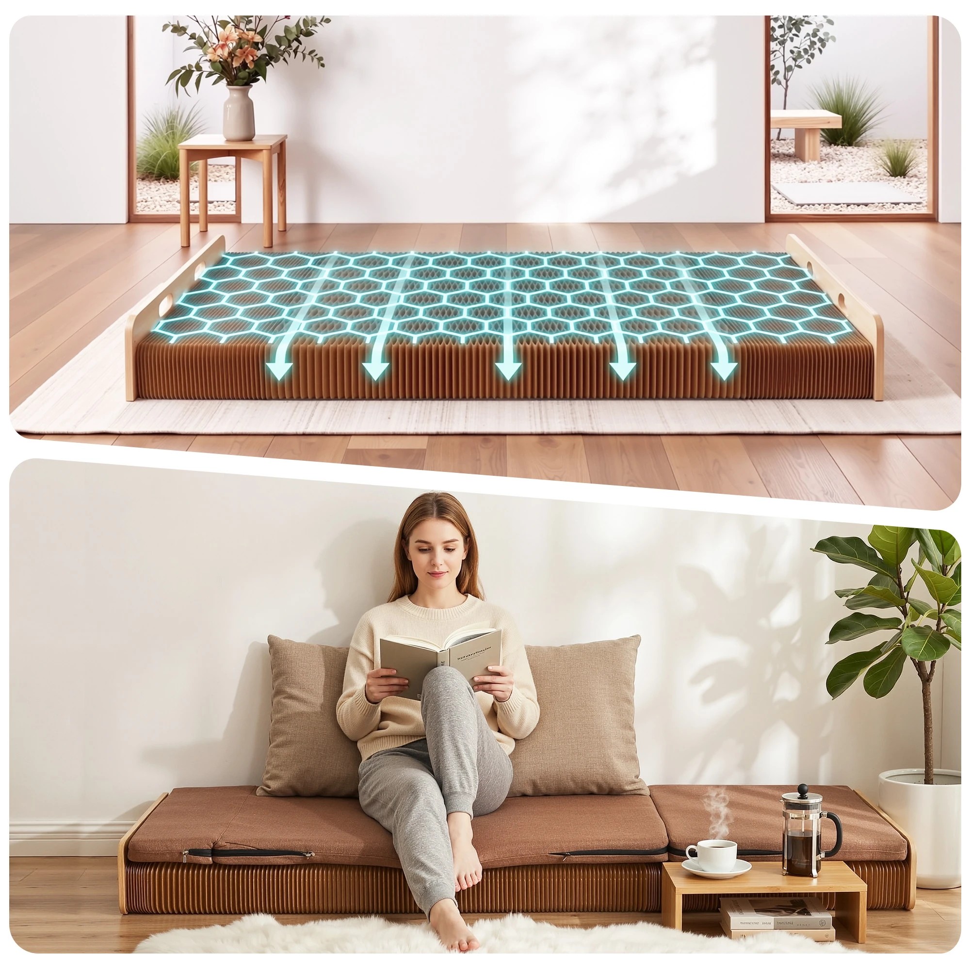 6 Artiss Folding Kraft Paper Bed Frame with Mattress and Pillow 300kg Capacity - Brown, 6 of 9