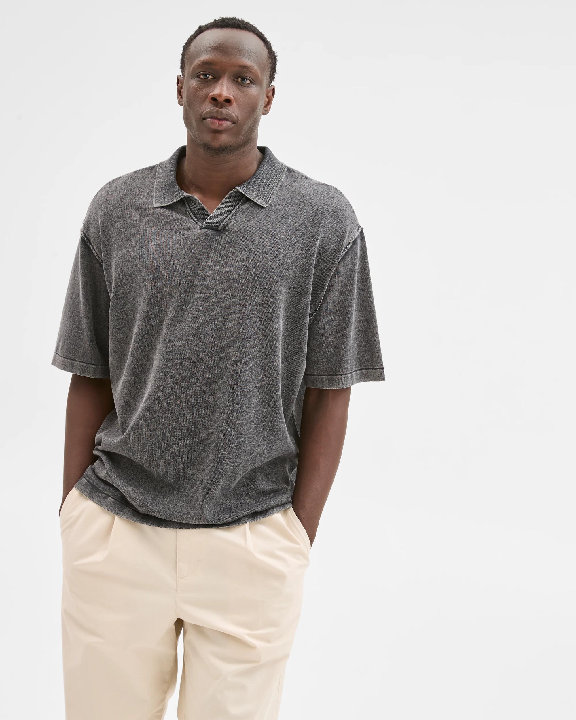 4 Commons Australian Cotton Knit Polo Top WORN BLACK, 4 of 6