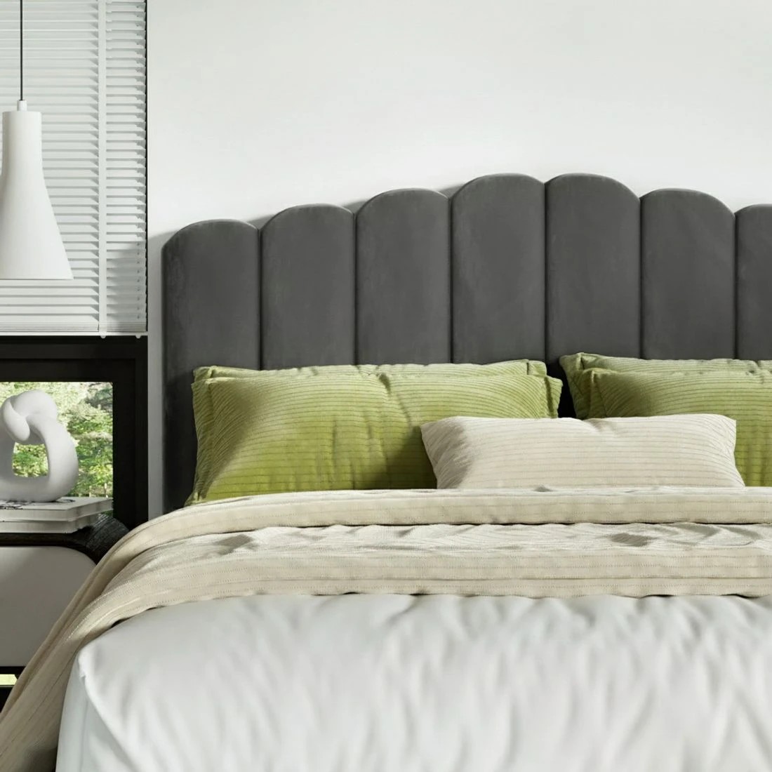 5 Artiss Bed Frame King Size Velvet  FION - Grey, 5 of 7