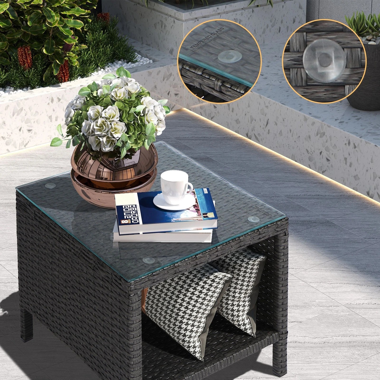 3 Alfordson Outdoor Furniture 3PCS Wicker Bistro Set Patio Chairs Table - Dark Grey, 3 of 9