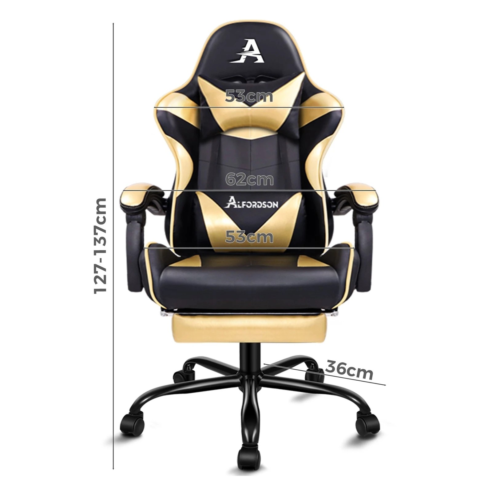 4 Alfordson Gaming Chair Office Executive Racing Footrest Seat PU Leather - Gold, 4 of 10