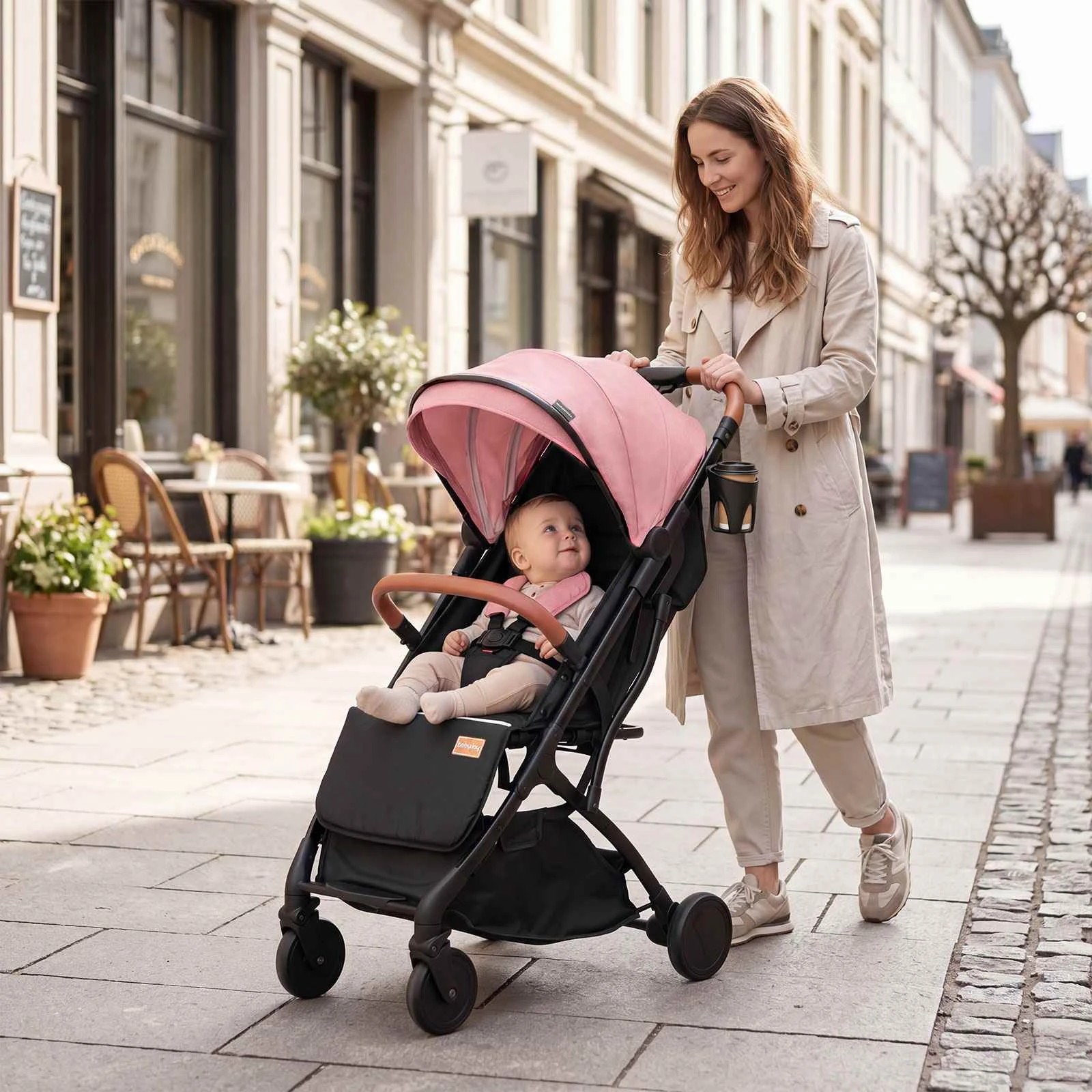 3 Costway Adjustable Baby Stroller Compact Pram One-Hand Folding - Pink, 3 of 3