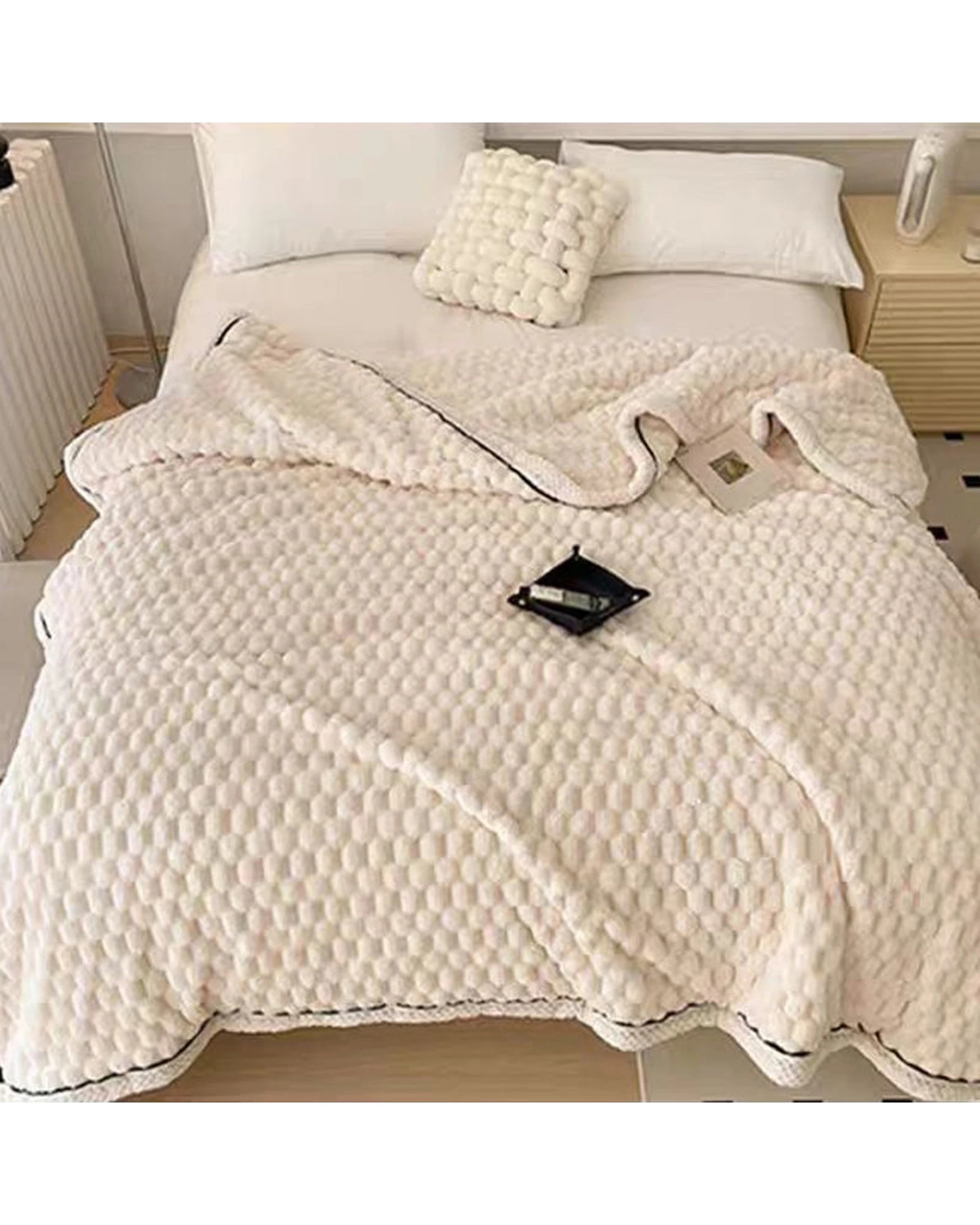 2 Cotton More Large Soft Microsherpa Bed Blanket Throw 200x230cm Cream - White, 2 of 7