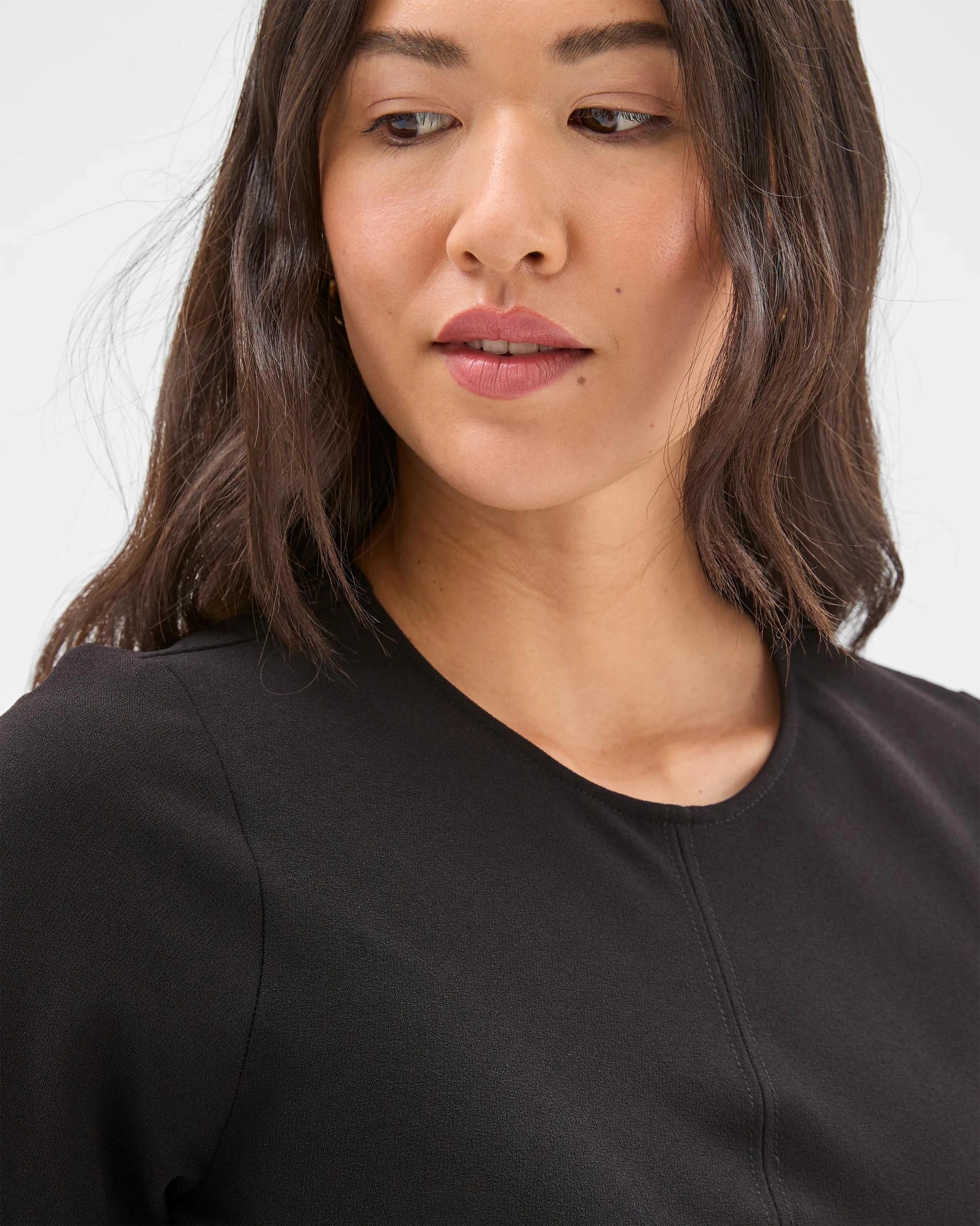 6 Preview Short Sleeve Midi Crepe Woven Dress BLACK, 6 of 7