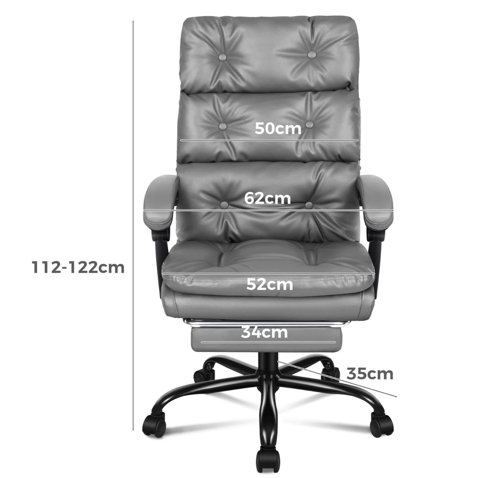 5 Alfordson Office Chair Executive Computer PU Leather Seat Work Recliner Gaming - Grey, 5 of 10