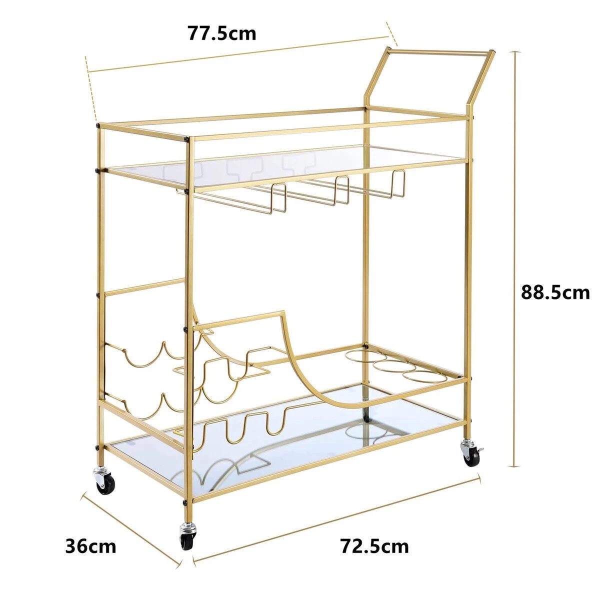 5 Ausway Bar Cart Drinks Trolley Wine Coffee Tea - Gold, 5 of 6