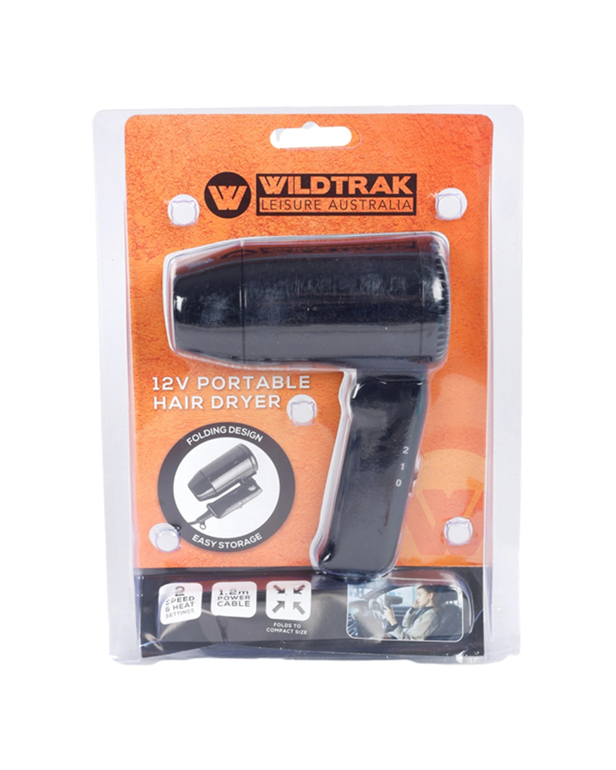 1 Wildtrak 12V Portable Car Hairdryer Adjustable Settings Folding Handle - Black, 1 of 3
