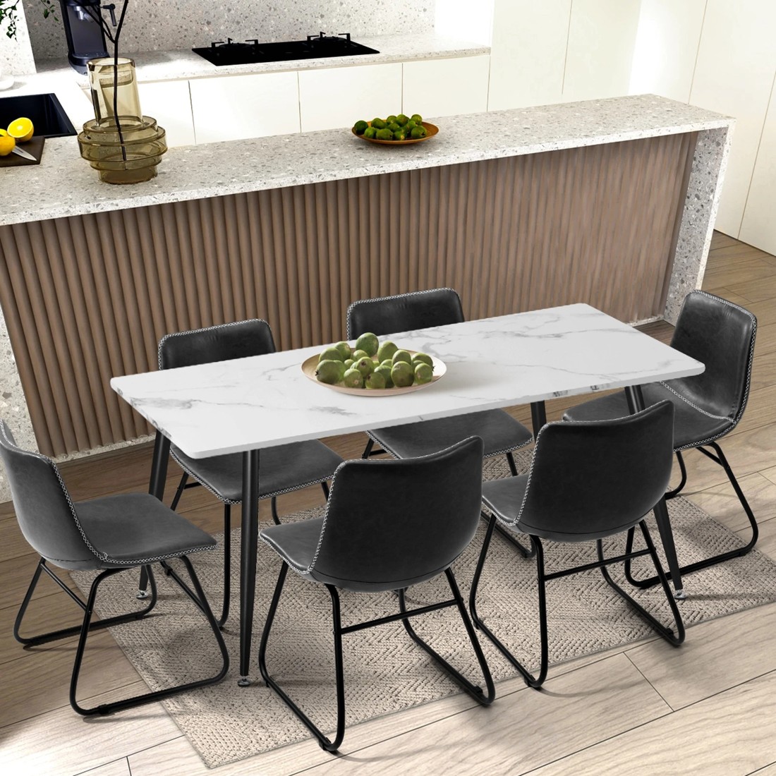 3 Oikiture 2x Dining Chairs Kitchen Chair Lounge Retro Padded Seat Pu
 - Grey, 3 of 10