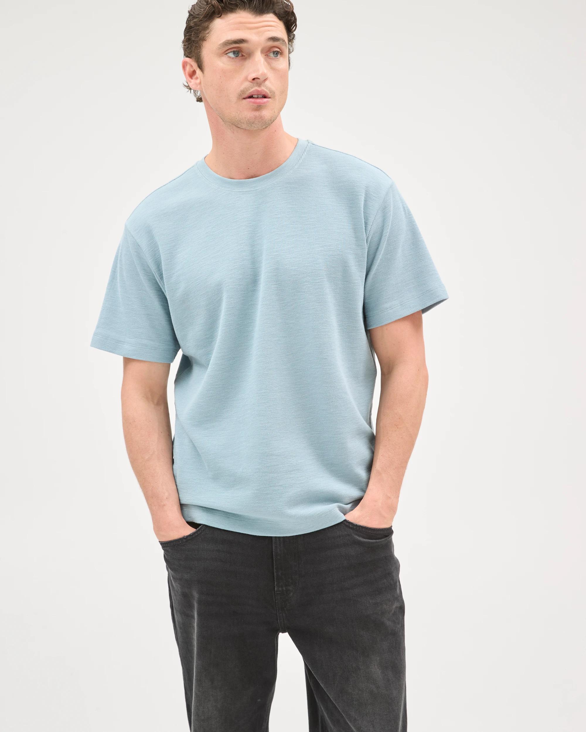 1 Target Man Australian Cotton Fashion Textured T-Shirt ARONA BLUE, 1 of 7