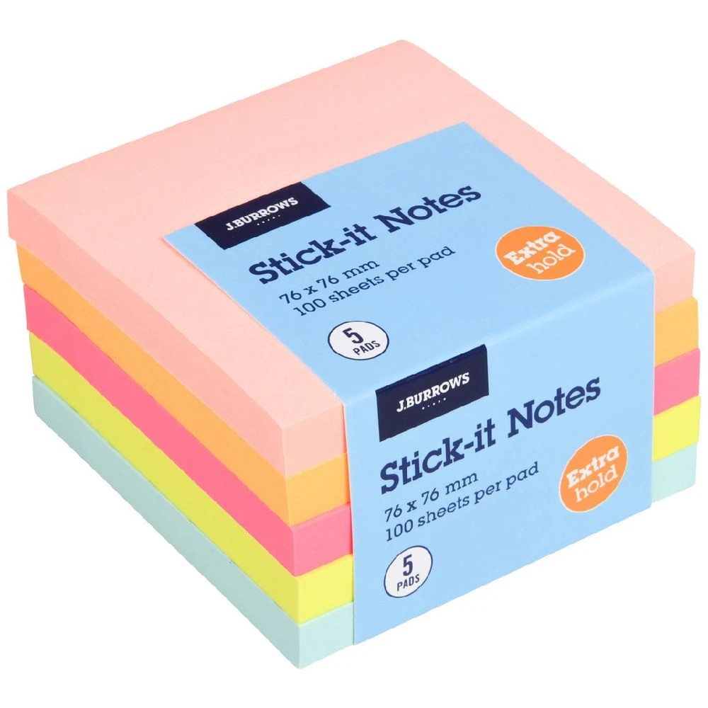 1 J.Burrows Stick-It Notes 76x76mm Sunset 5 Pack, 1 of 4
