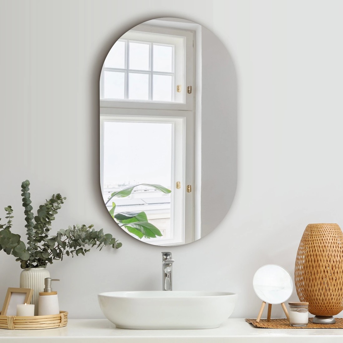 2 Oikiture Wall Mirrors Oval Makeup Mirror Bathroom Frameless 84x50cm
 - Clear, 2 of 9