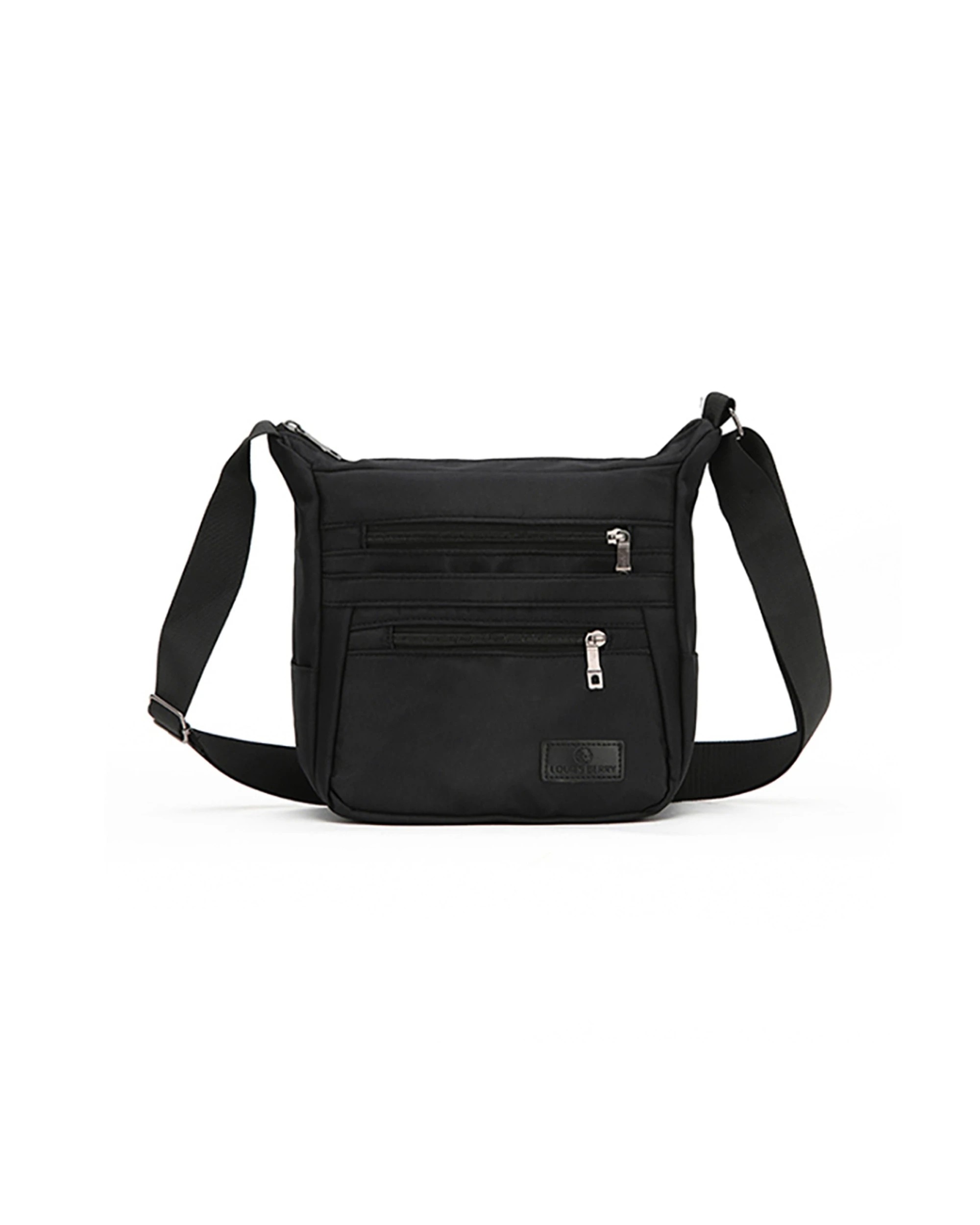 1 Louis Berry Nylon Dual Zipper Shoulder Bag 22X14X20Cm Four Zipper Compartment - Black, 1 of 1