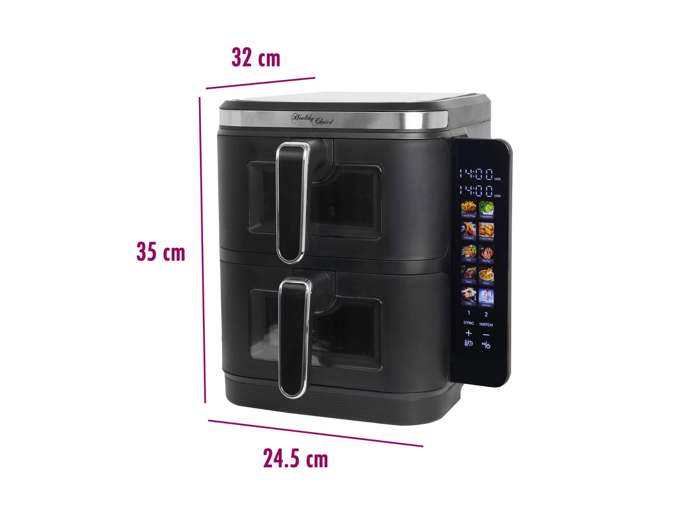 2 Healthy Choice 2400W 11L Multifunctional Double Decker Digital Dual Zone Air Fryer with  Foldable Coloured Screen, 2 of 8