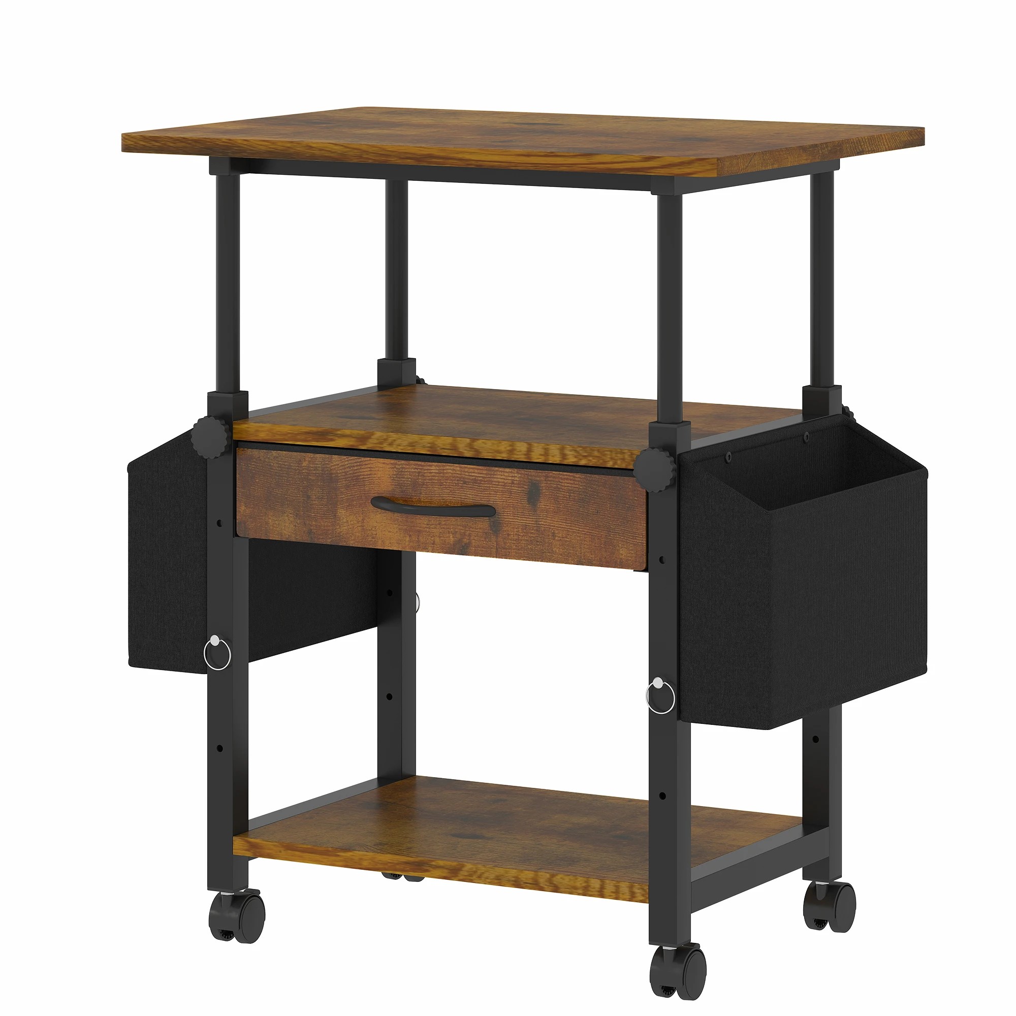 1 Advwin Mobile Printer Stand Height Adjustable with Storage & Wheels - Brown, 1 of 7