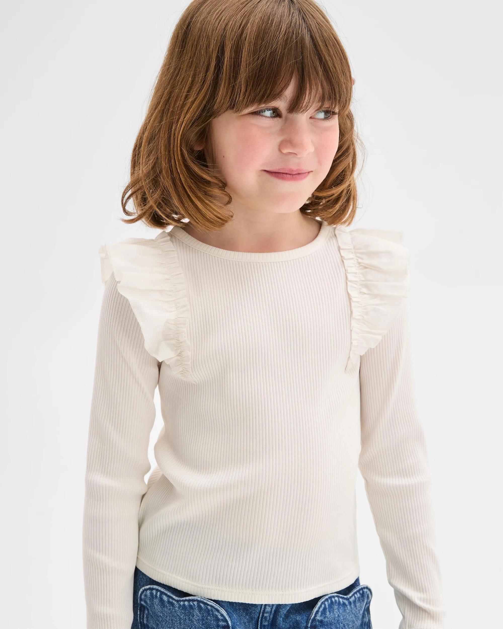 2 Target Kids Australian Cotton Long Sleeve Ribbed Fashion T-Shirt SOLID WHITE, 2 of 3