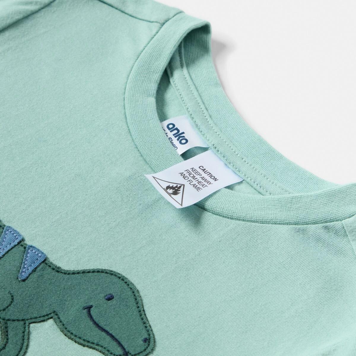 8 Knit Flannel Pyjama Set Grn Dino, 8 of 9