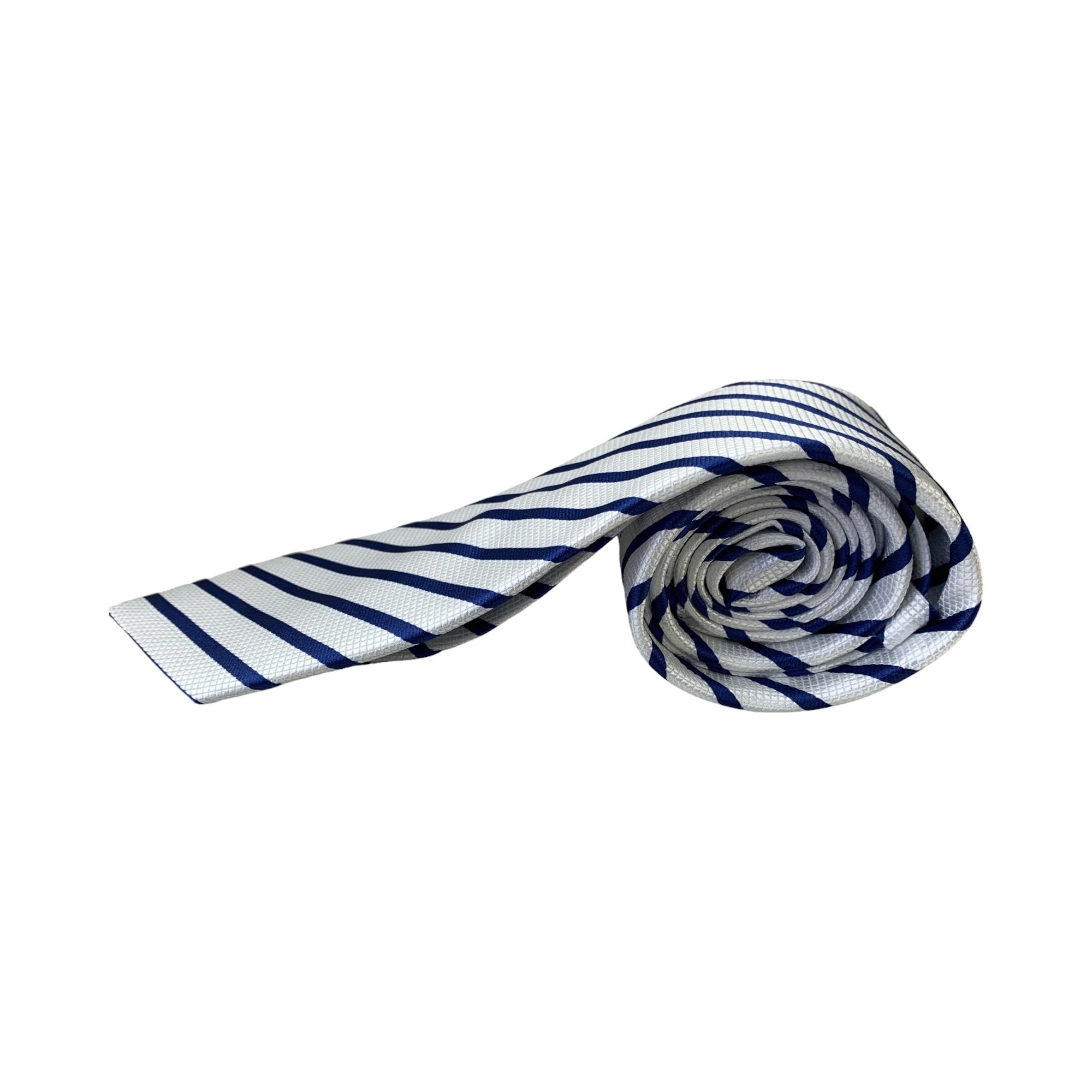 4 Zasel Mens White & Navy Thin Striped Patterned 8cm Neck Tie - Multi, 4 of 5