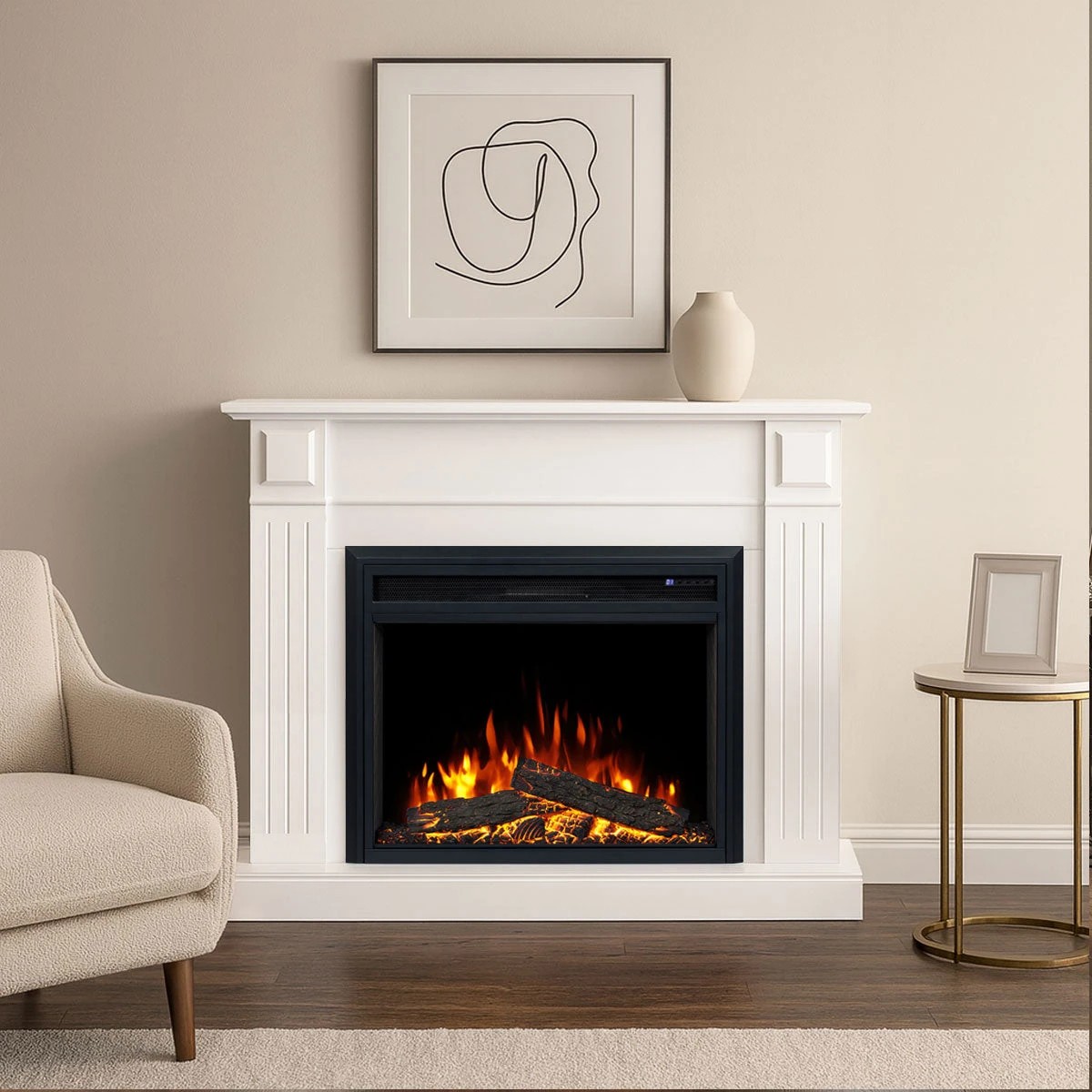 5 Moda Living Berwick Electric Fireplace Heater White Mantel Suite with Moonlight Insert - White, 5 of 9