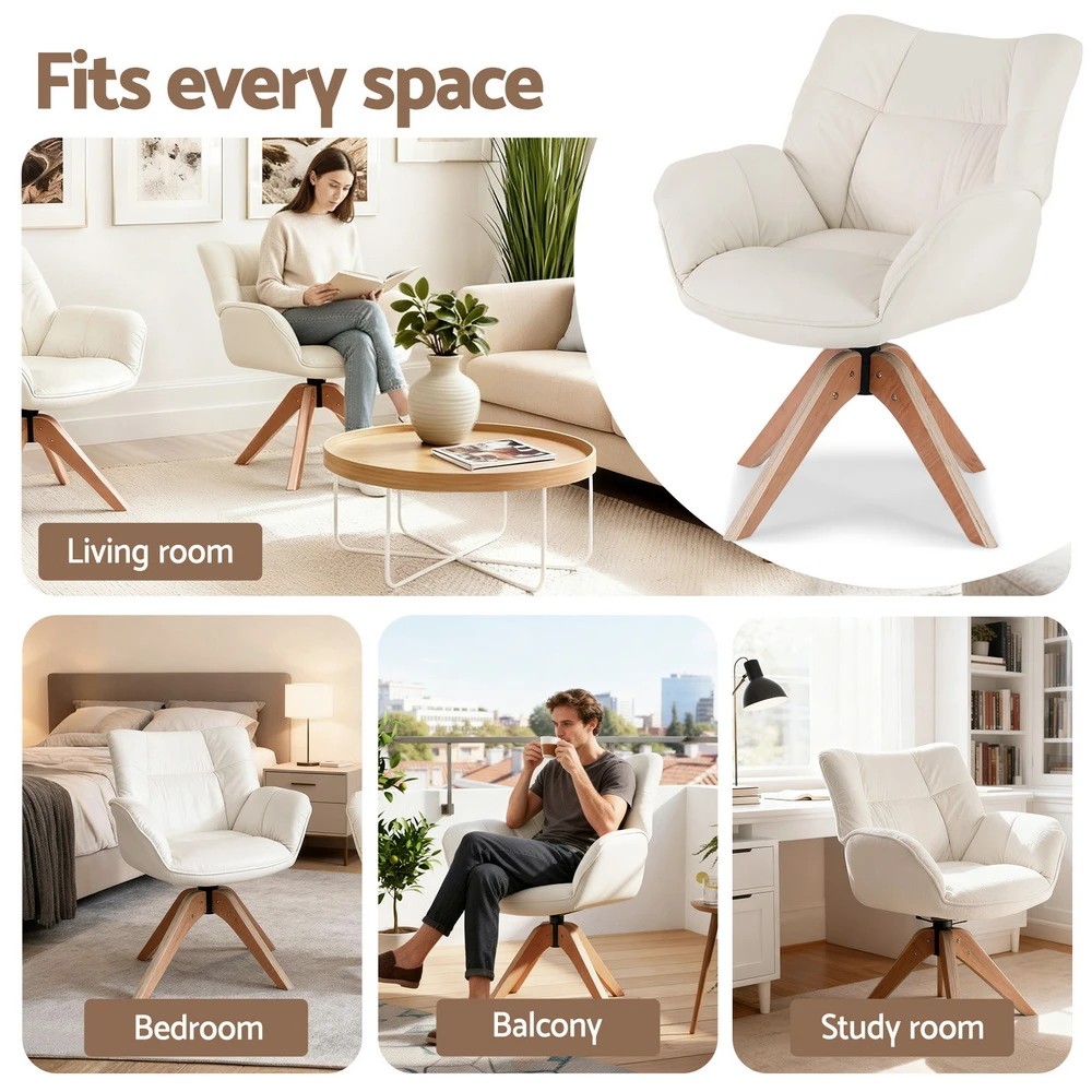 6 Artiss Swivel Chair Armchair Nursing Velvet - White, 6 of 6