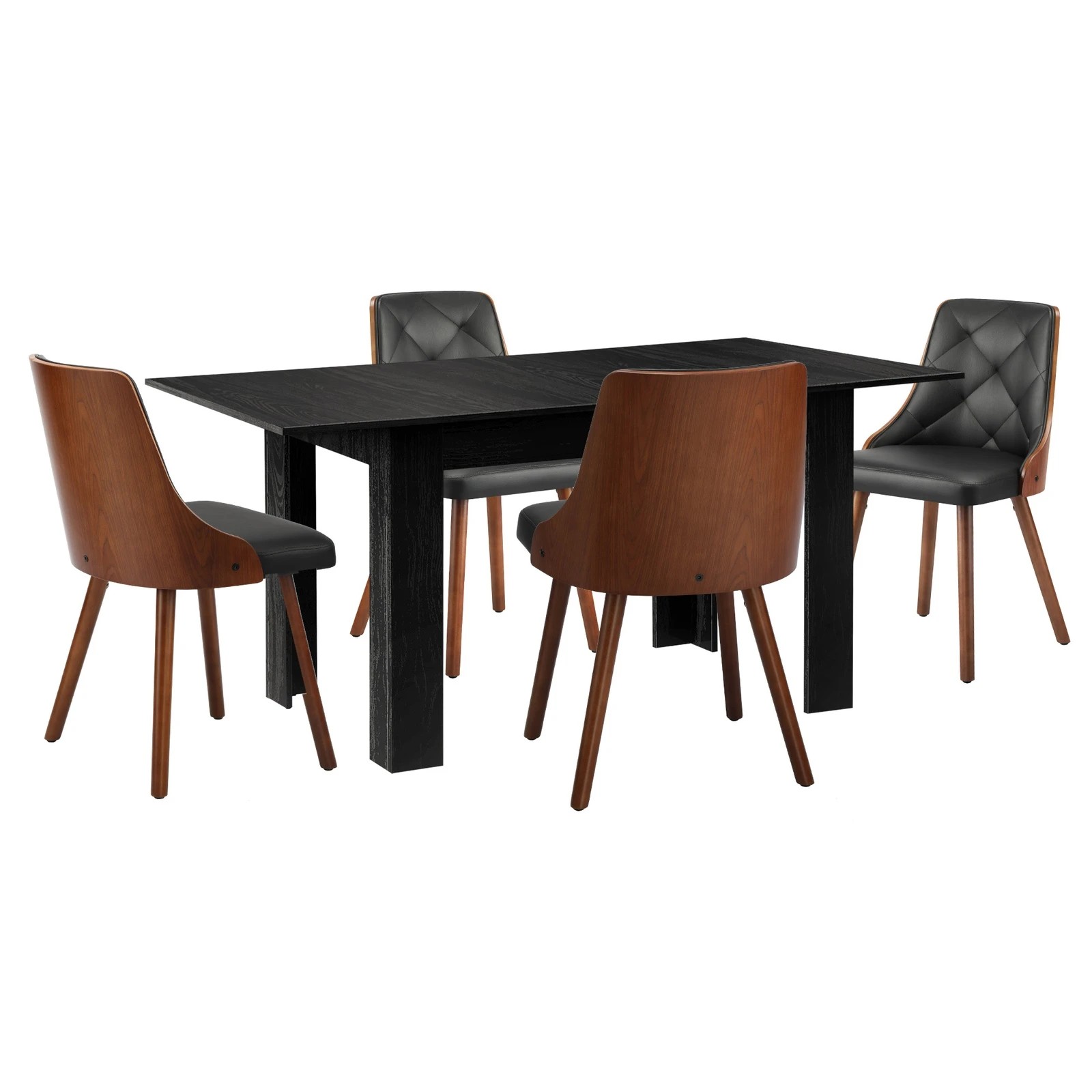 7 Oikiture 160cm Extendable Dining Table With 4pcs Dining Chairs Pu Leather
 - Black, 7 of 10