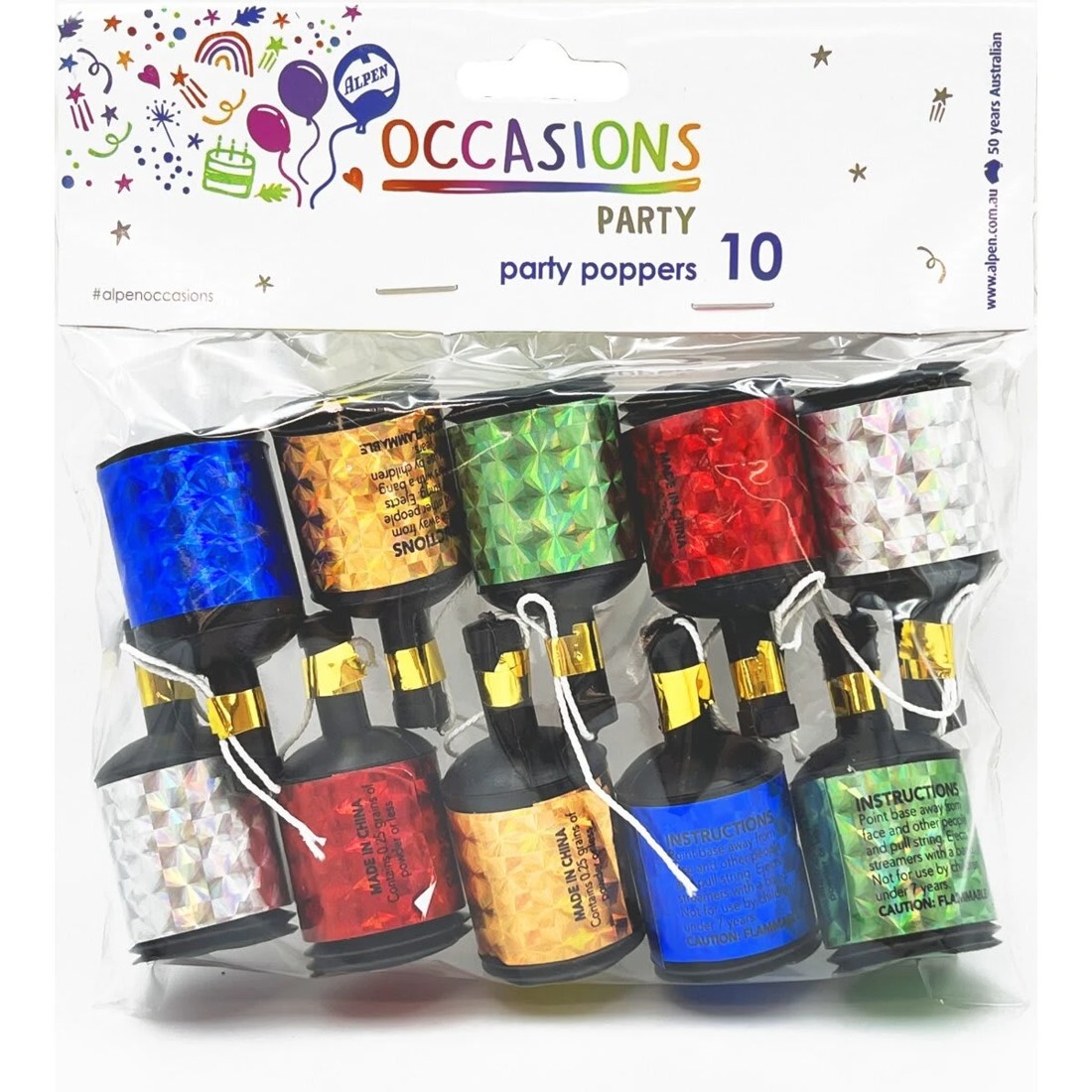 1 10 Pack Alpen Occasions Party Poppers, 1 of 2