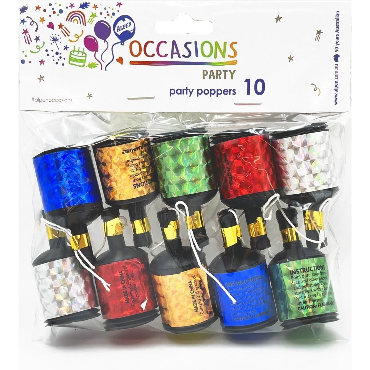 1 10 Pack Alpen Occasions Party Poppers, 1 of 2