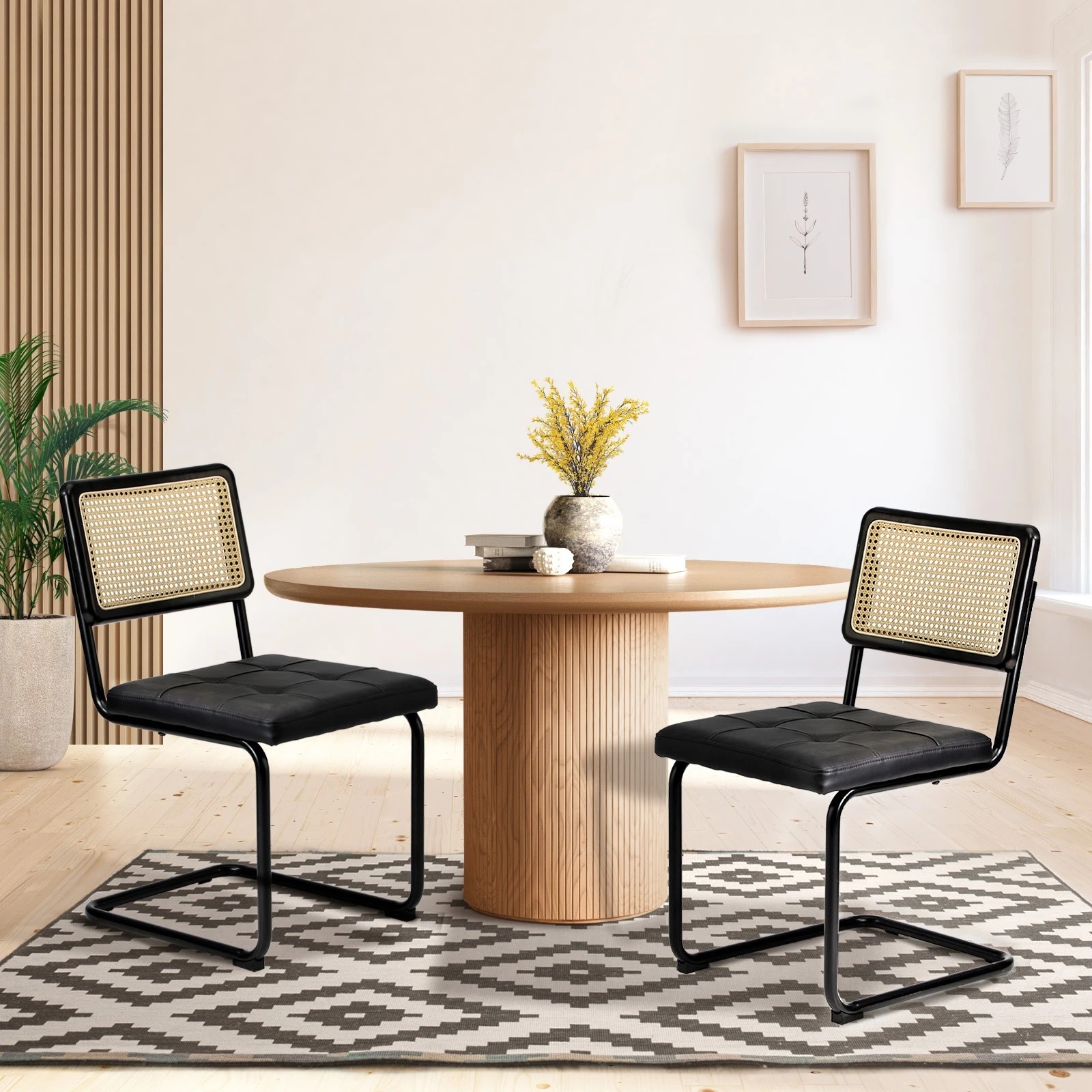 2 Oikiture 2x Rattan Dining Chair Cesca Replica Cantilever Pu Leather Padded
 - Black, 2 of 10