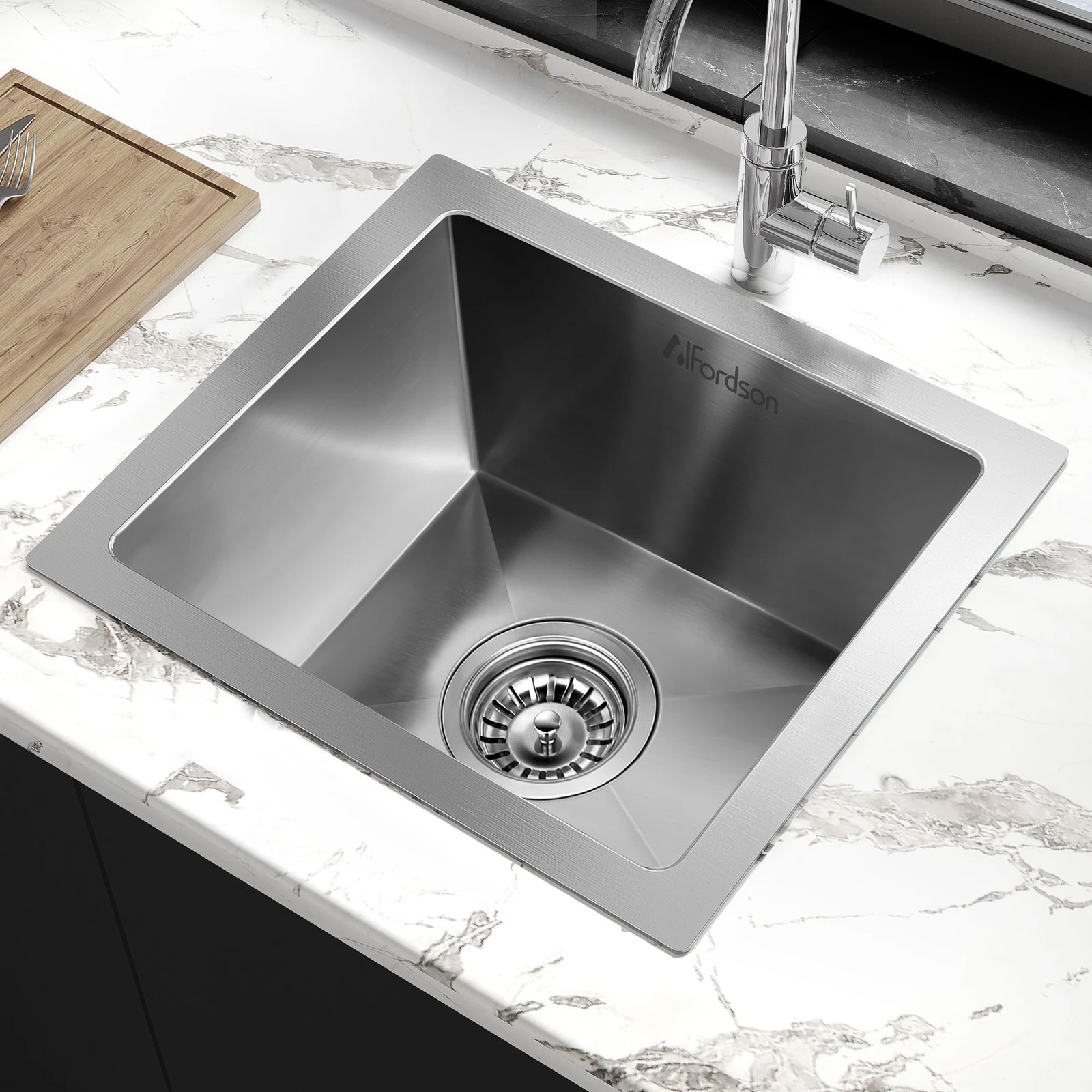 2 Alfordson Kitchen Sink 34x31cm Stainless Steel Basin Single Bowl - Silver, 2 of 8