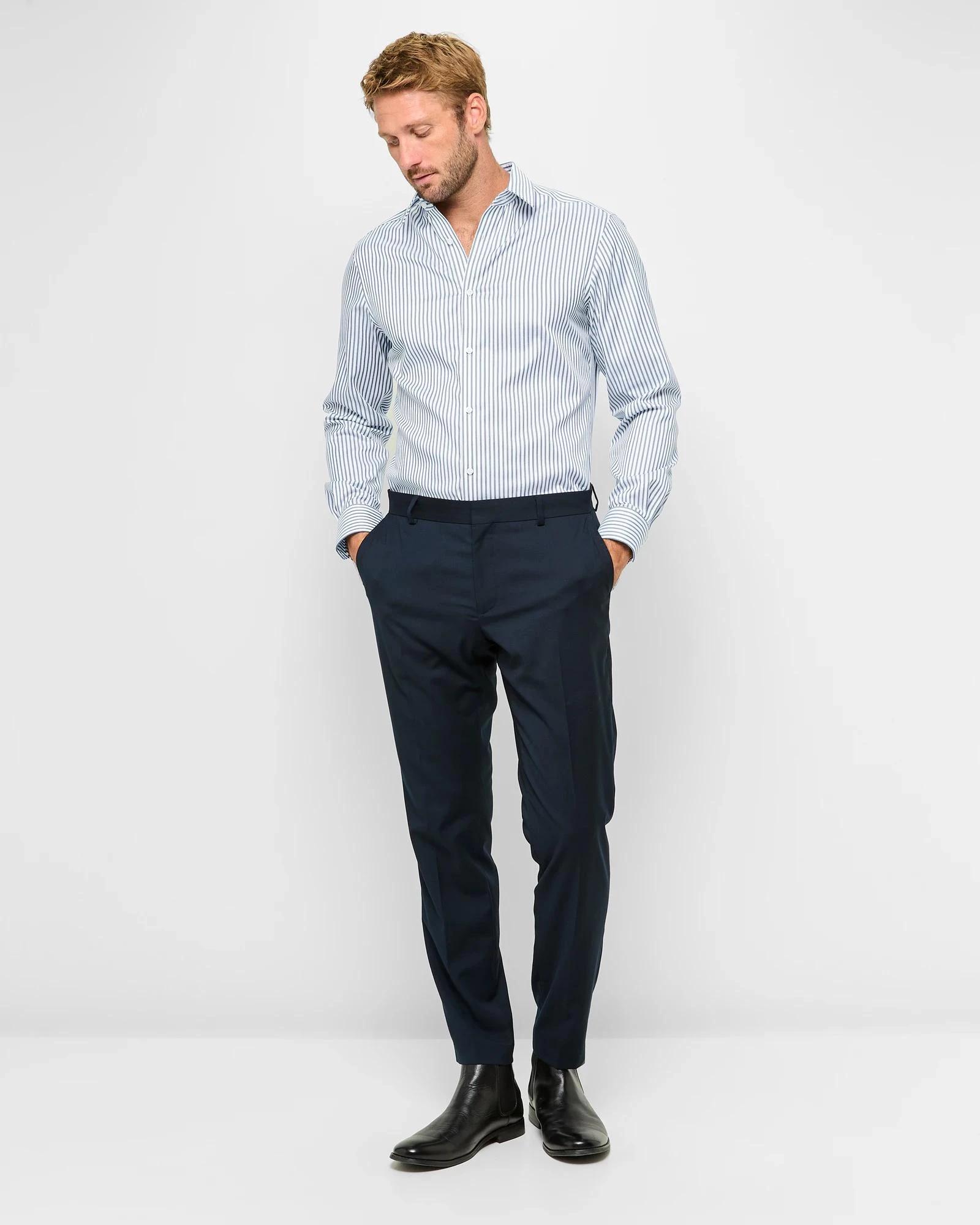 2 Preview Non Iron Long Sleeve Business Shirt BLUE / STRIPE, 2 of 9