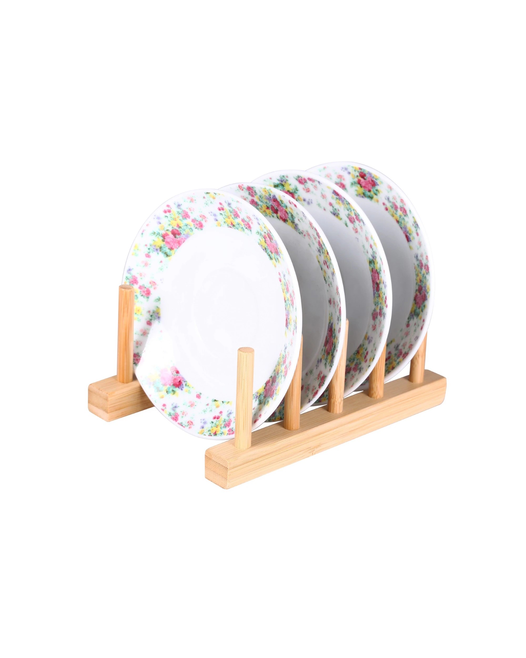 2 Sherwood Home 2 Pack Bamboo Standing Plate Rack 18x11.5x7.5cm - Natural Brown, 2 of 3