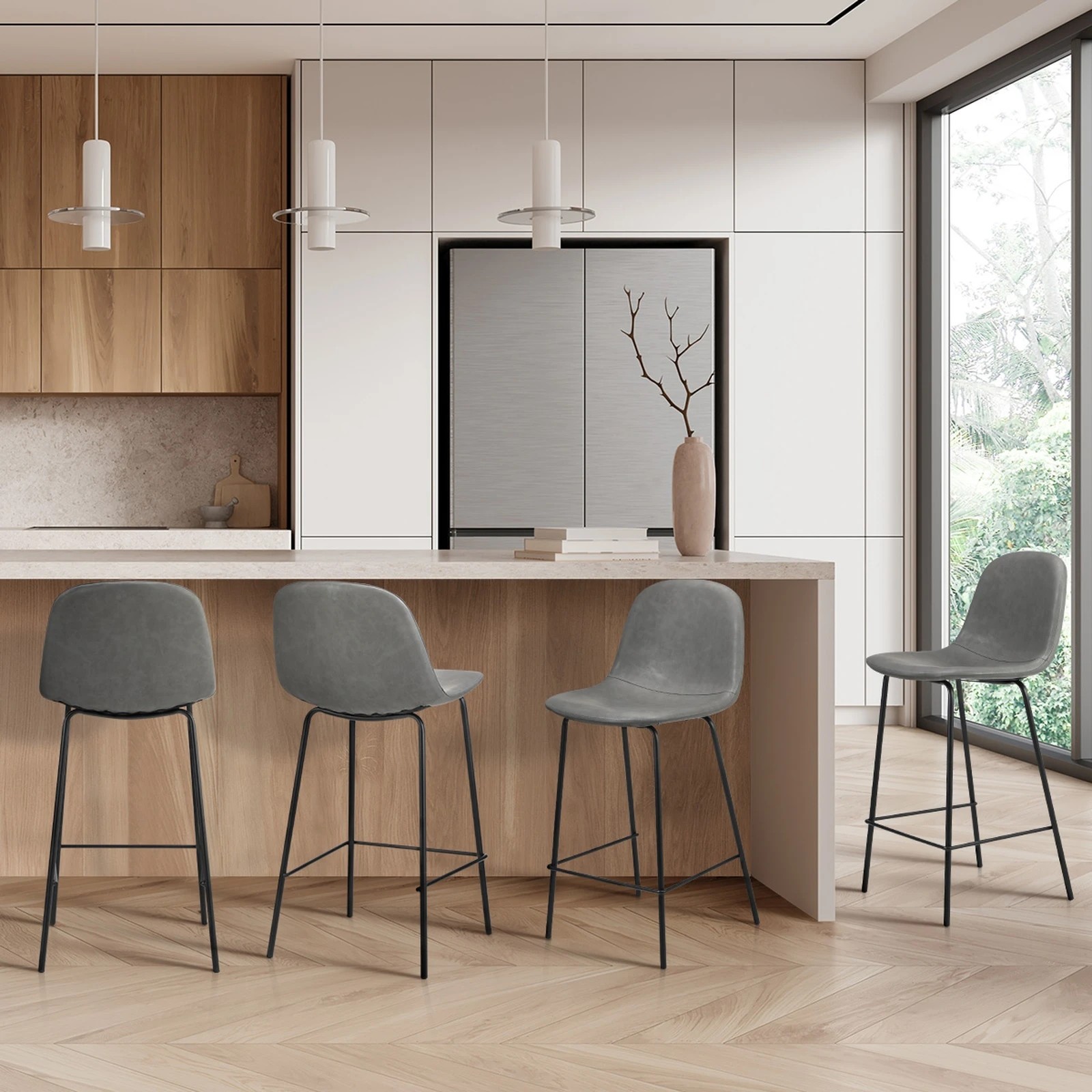 3 Oikiture 4x Bar Stools Barstool - Grey, 3 of 9