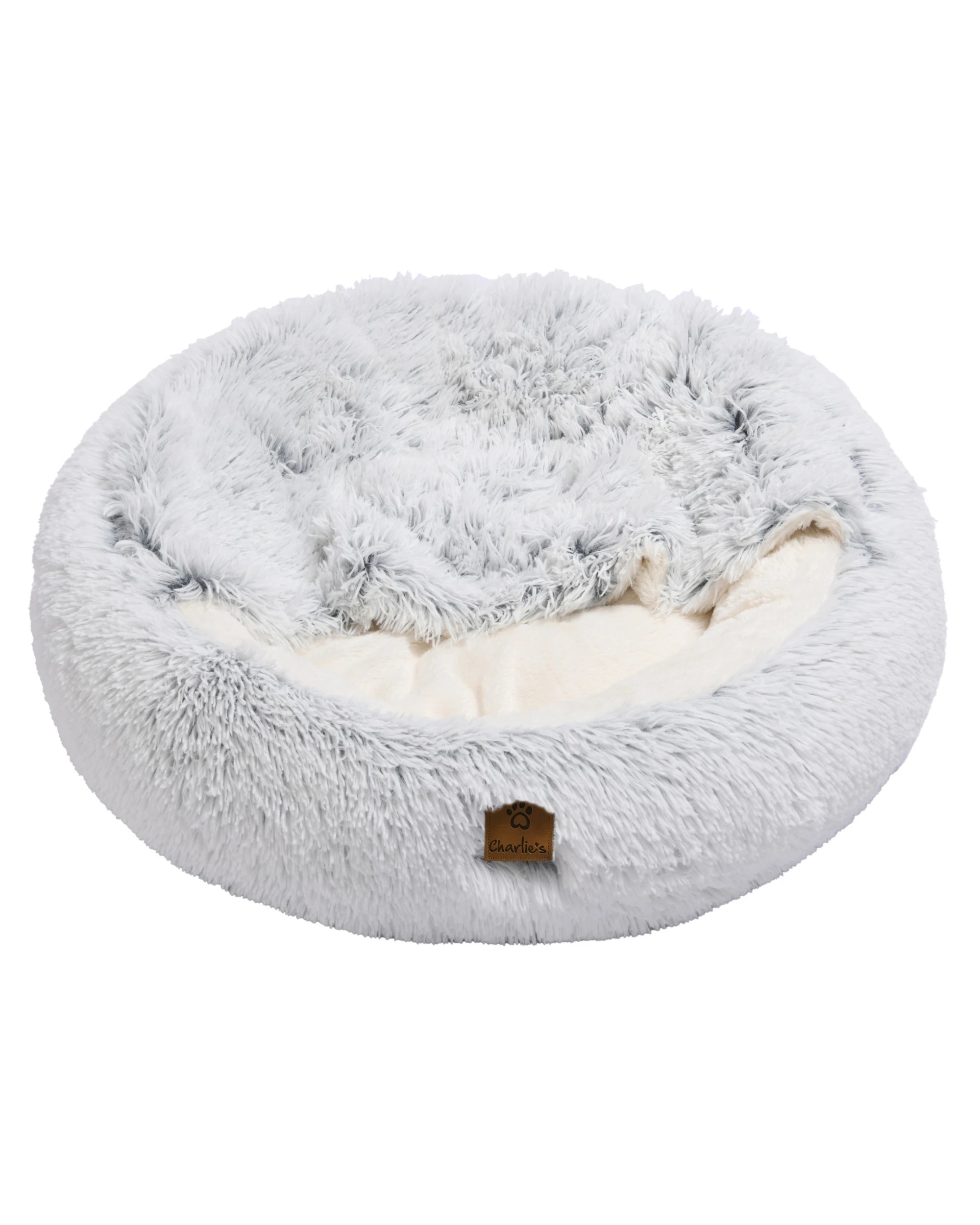 4 Charlie's Snookie Hooded Faux Fur Calming Dog Bed Small - White, 4 of 6