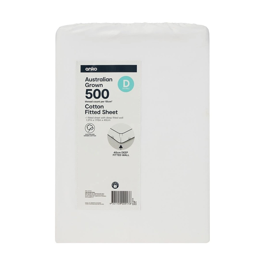 4 500 Thread Count Australian Grown Cotton Fitted Sheet - Double Bed, White, 4 of 4