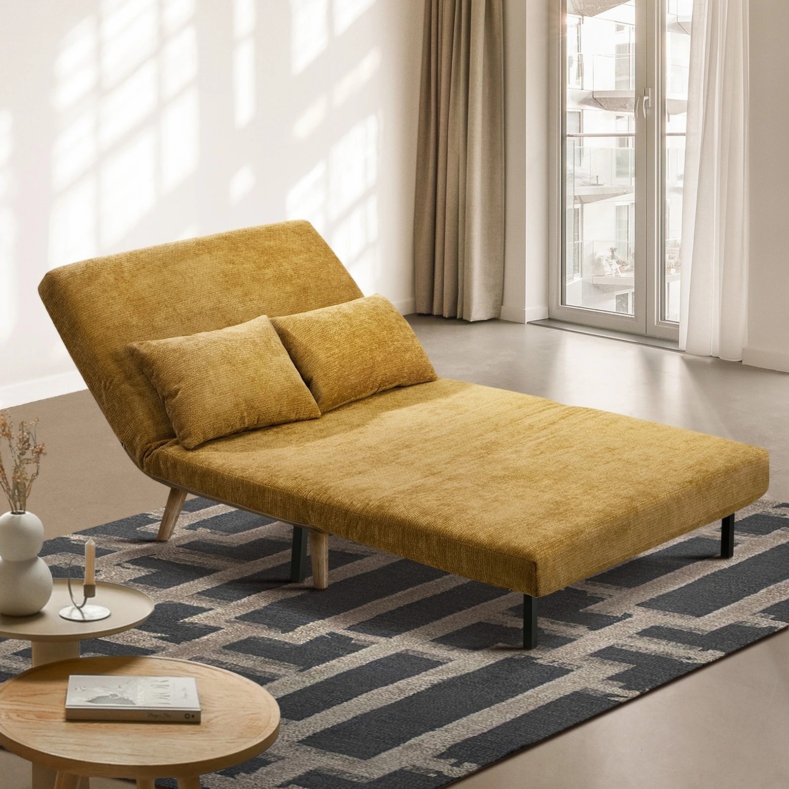 4 Oikiture Double Sofa Bed Lounge Recliner Love Seat Chenille - Yellow, 4 of 10