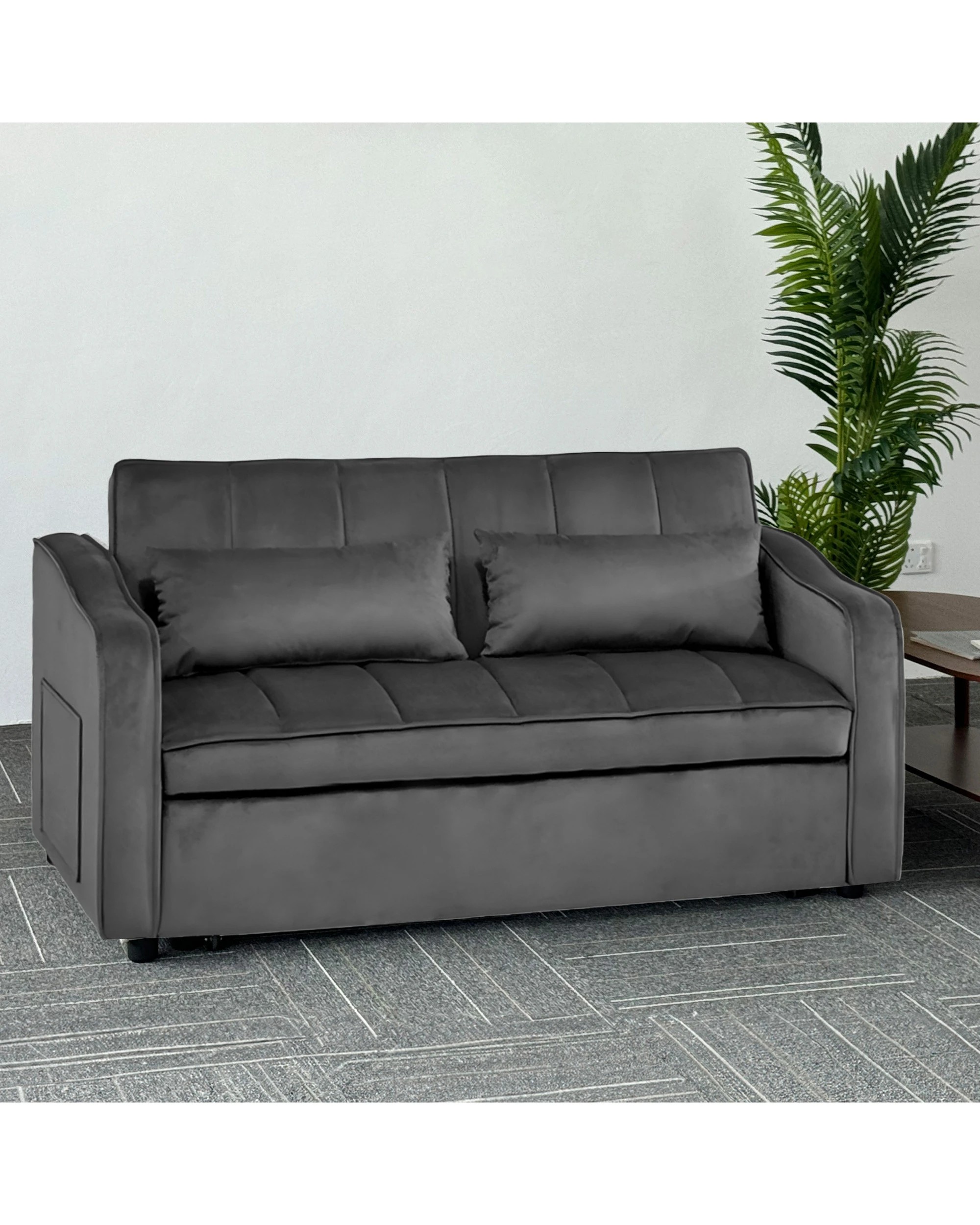 8 Sarantino Fenton Velvet 2-Seater Sofa Bed - Dark Grey, 8 of 9