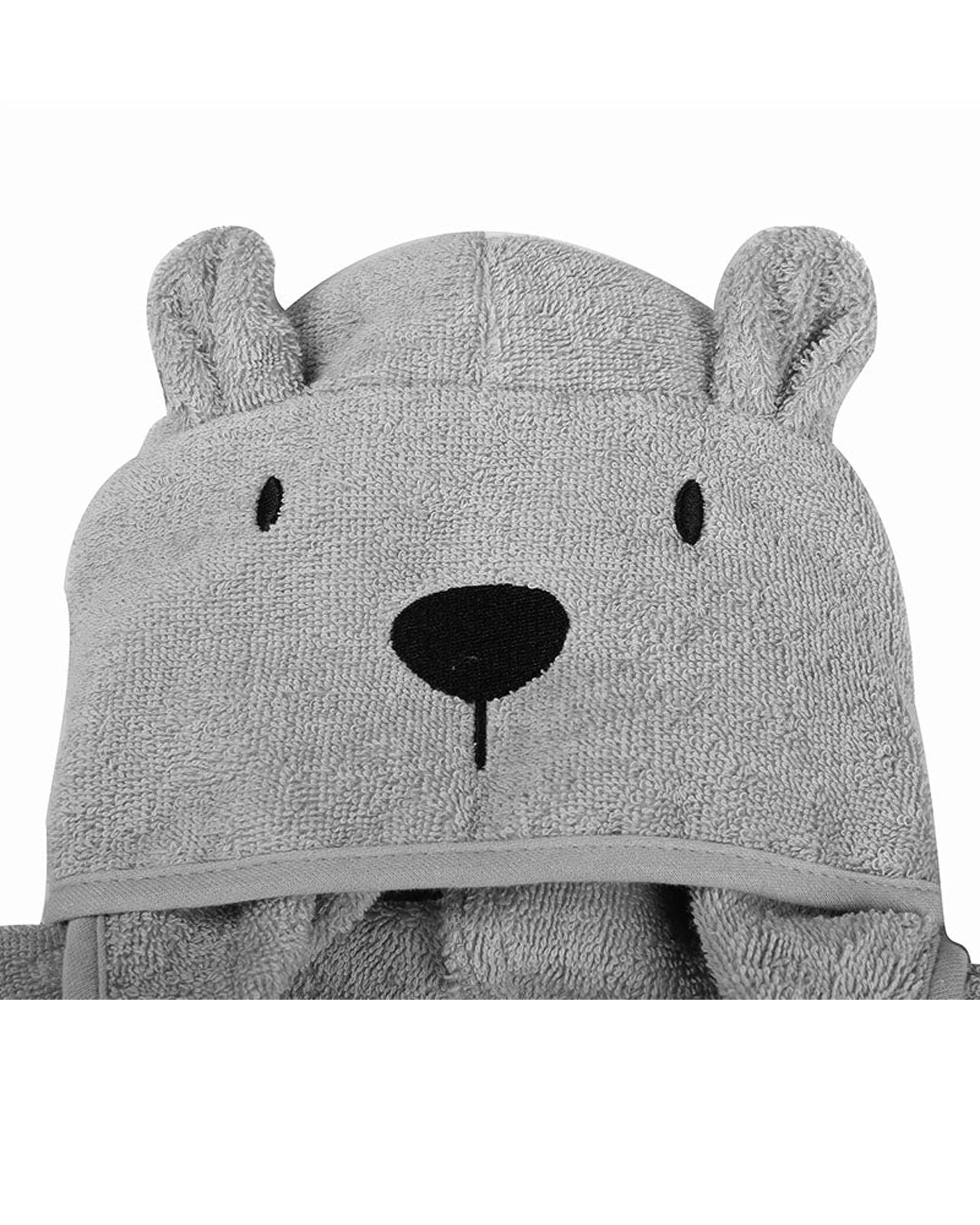 3 Cotton More 100% Cotton 350gsm Baby Bear Hooded Towel 70x125cm - Grey, 3 of 4