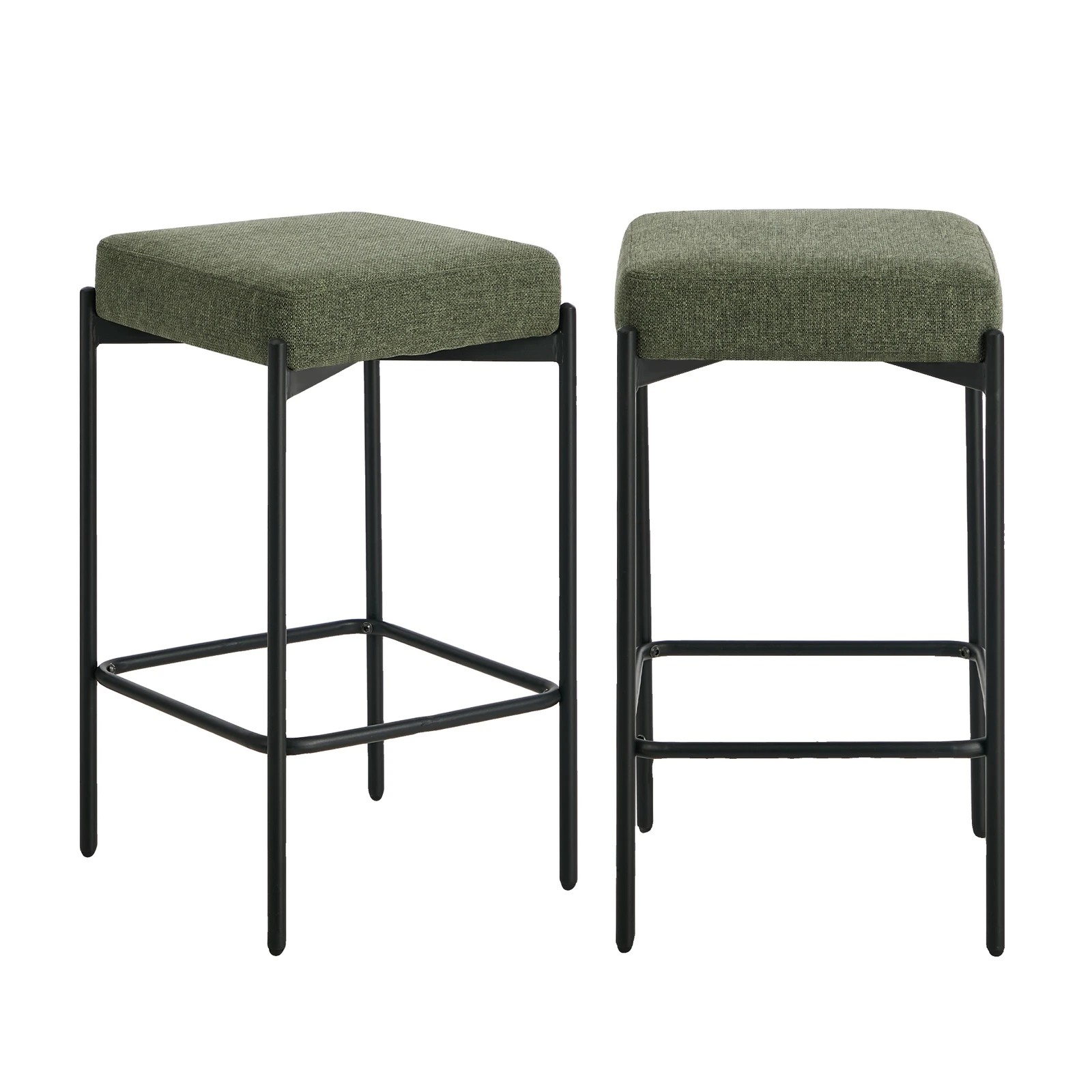 6 Oikiture 2x Bar Stools Kithen Counter Stool Dining Chair Linen Seat Metal - Green, 6 of 9