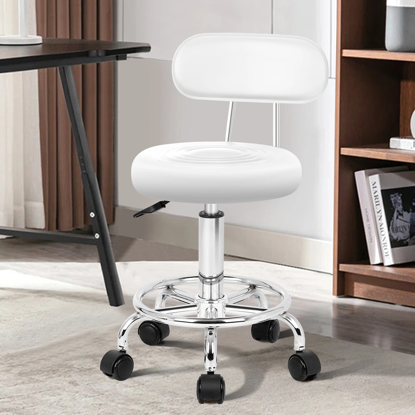 2 Alfordson 2x Salon Stool Backrest Swivel Barber Hair Dress Chair Declan - White, 2 of 10
