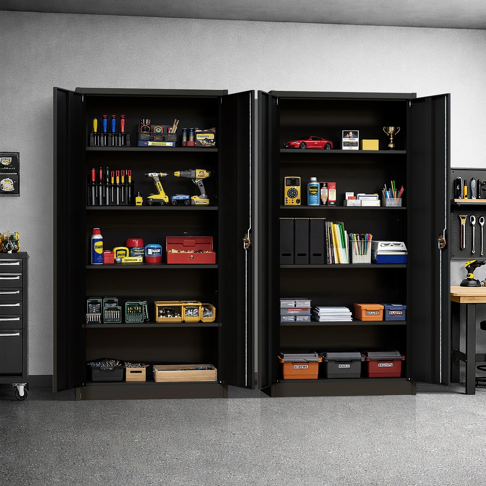 4 Oikiture Lockable Filing Cabinet 185cm Steel Office Document Storage - Black, 4 of 10