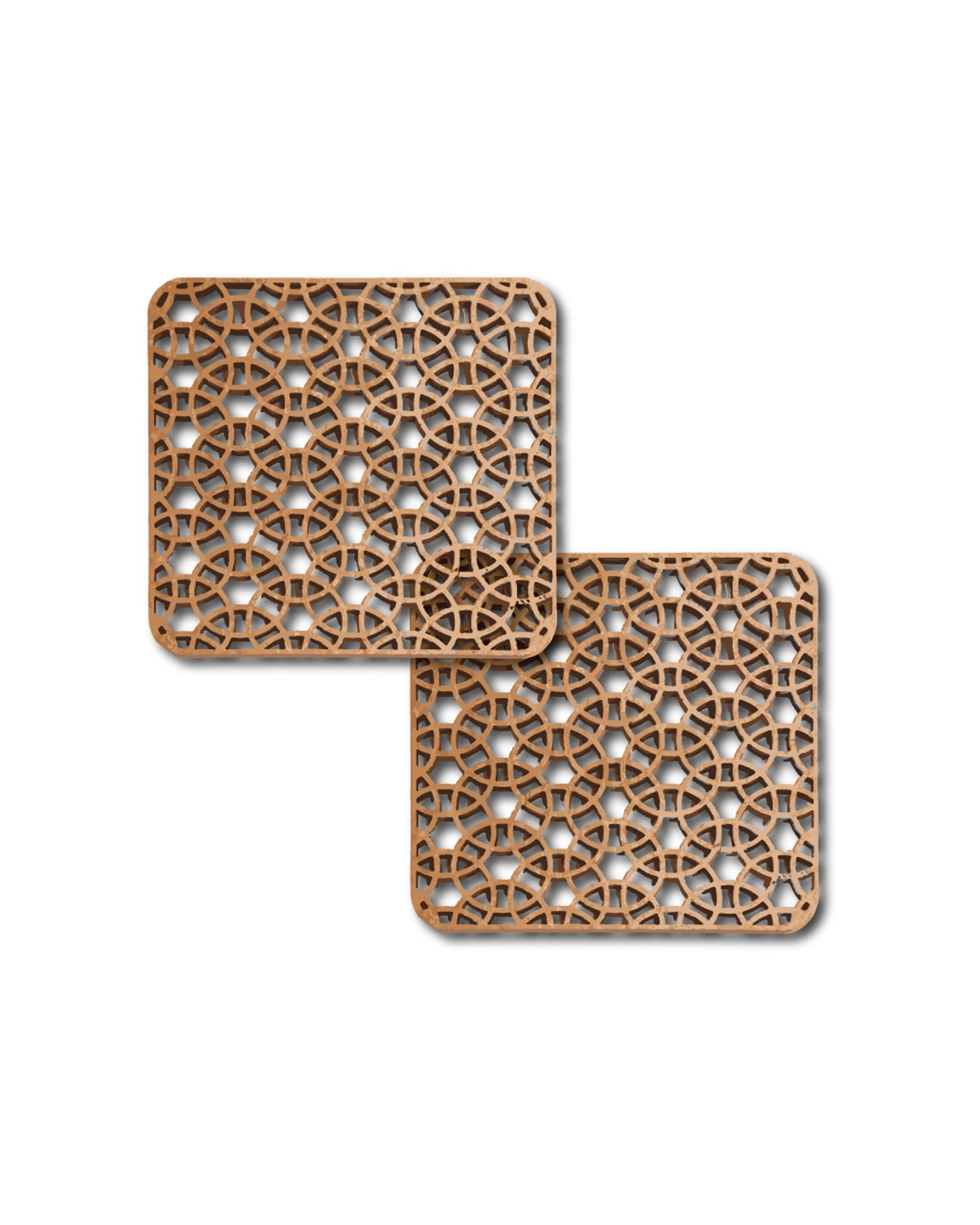 1 Nord Deco 2pc Wooden Coasters Kitchen Decor Crossed Circles Birch - Natural, 1 of 1