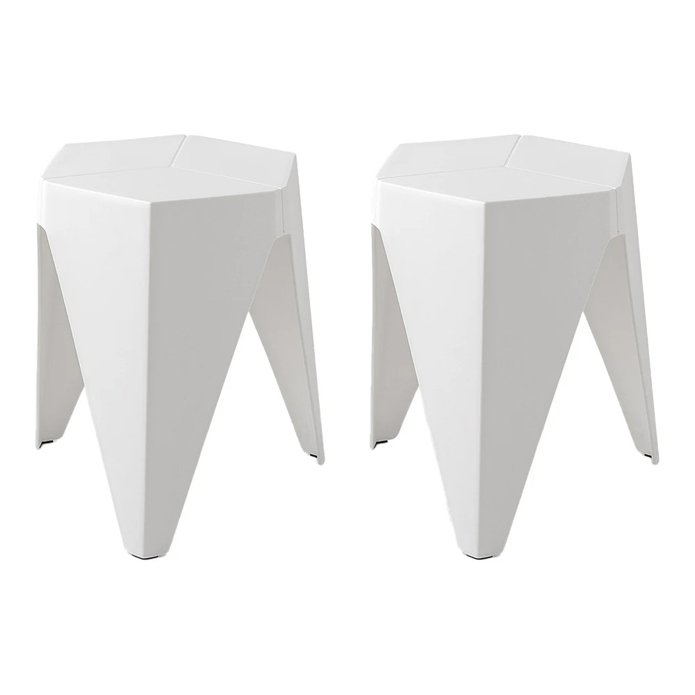 1 Artiss 2x Bar Stools Puzzle Plastic Foot Stool - White, 1 of 7