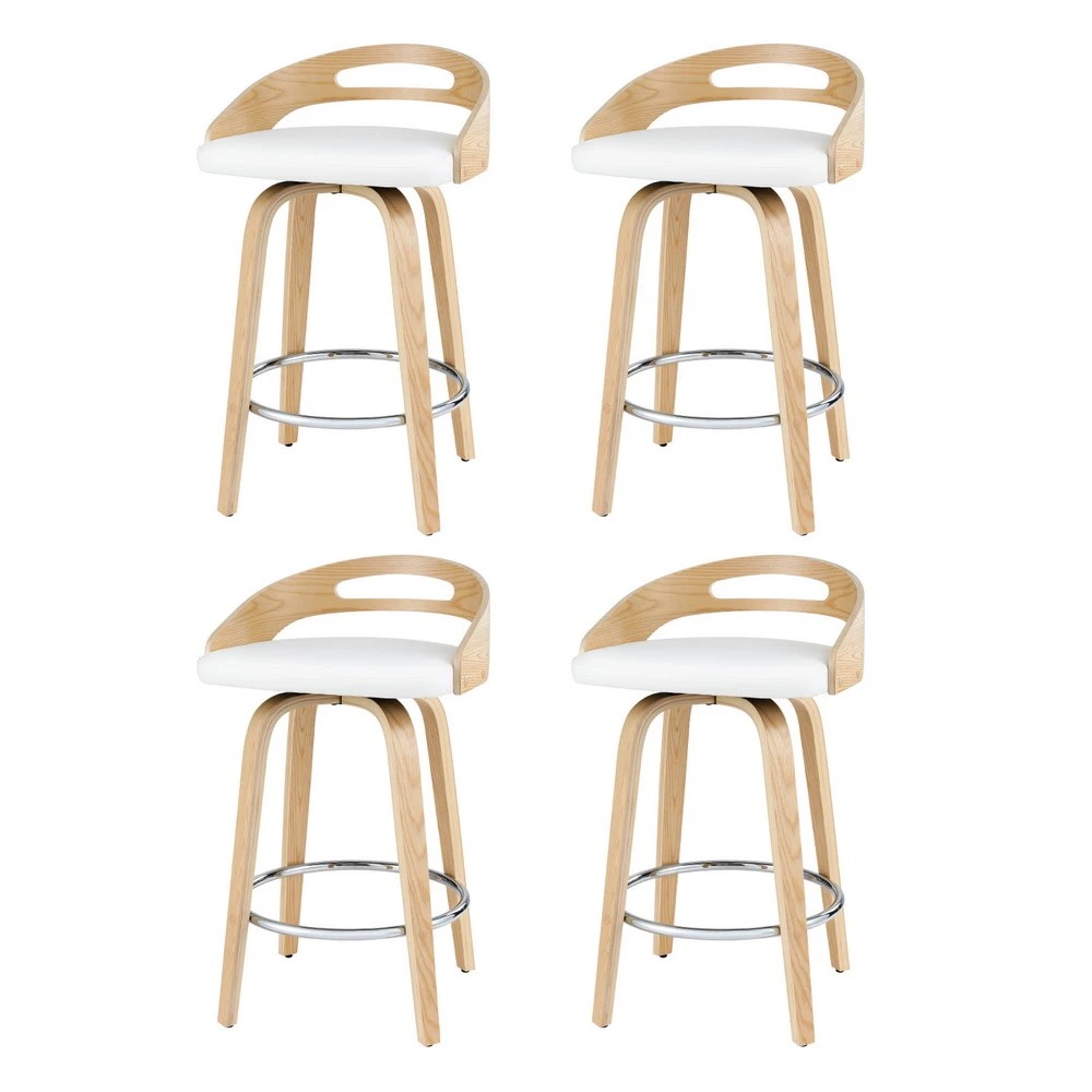 1 Artiss 4x Bar Stools Swivel Dining Chairs Low Back Counter Seat PU - White, 1 of 5