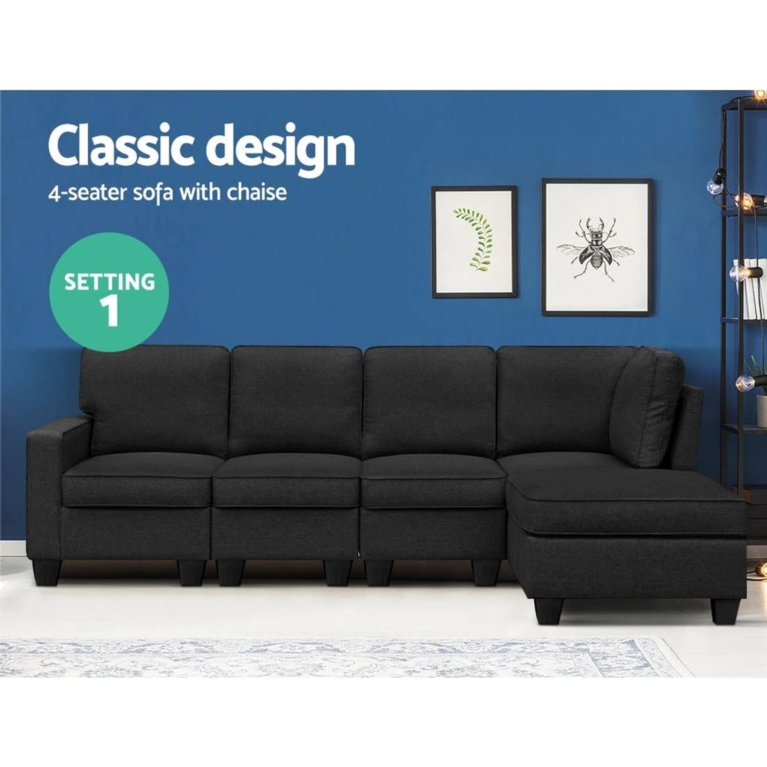 4 Artiss Modular Sofa Chaise Set 5-seater Dark - Grey, 4 of 8