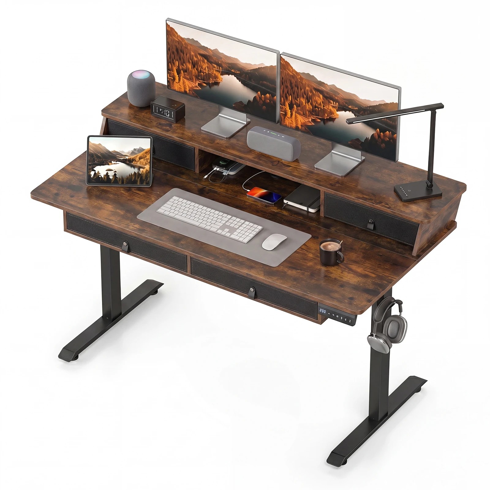 5 Costway 140cm Electric Standing Desk Height Adjustable Stand Up Desk Home Office - Brown, 5 of 6