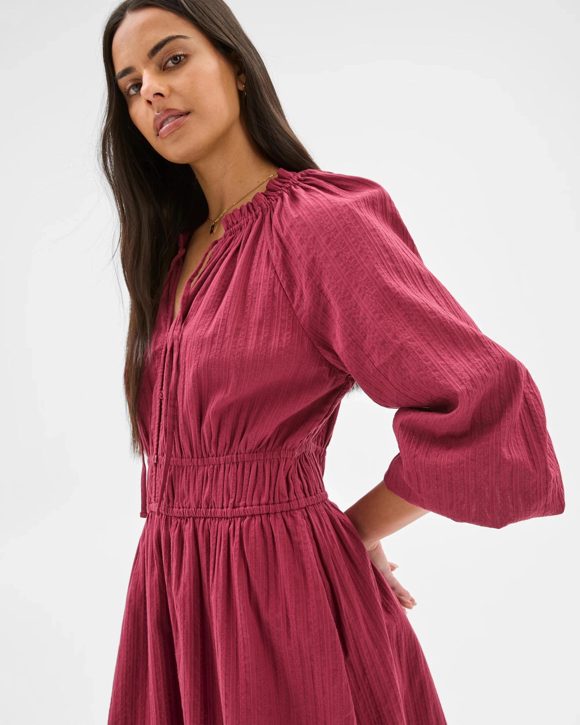 2 Target Woman Long Sleeve Dobby Detail Mini Dress MULBERRY, 2 of 6