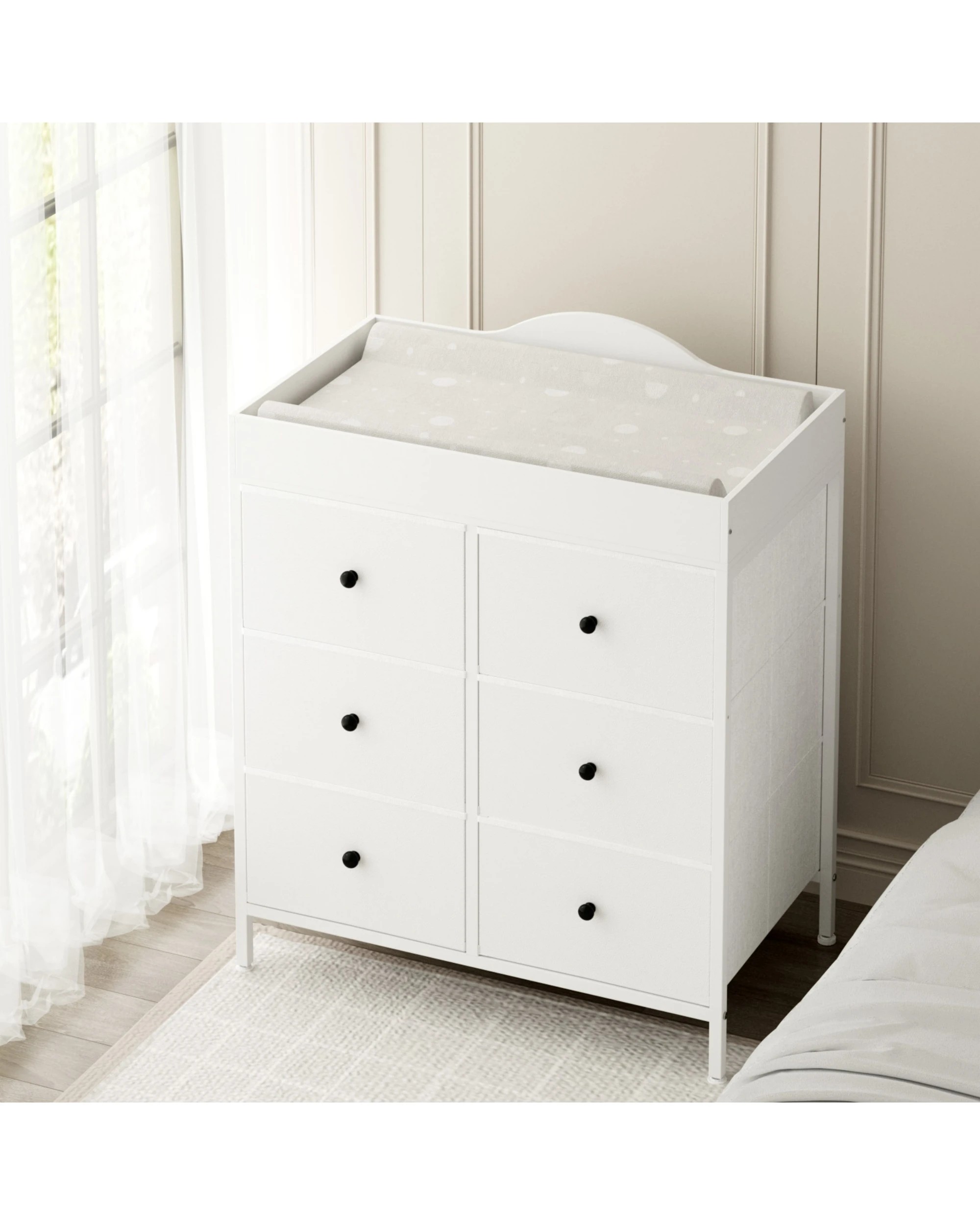 3 Advwin Baby Change Table with 6 Storage Fabric Drawers - White, 3 of 9